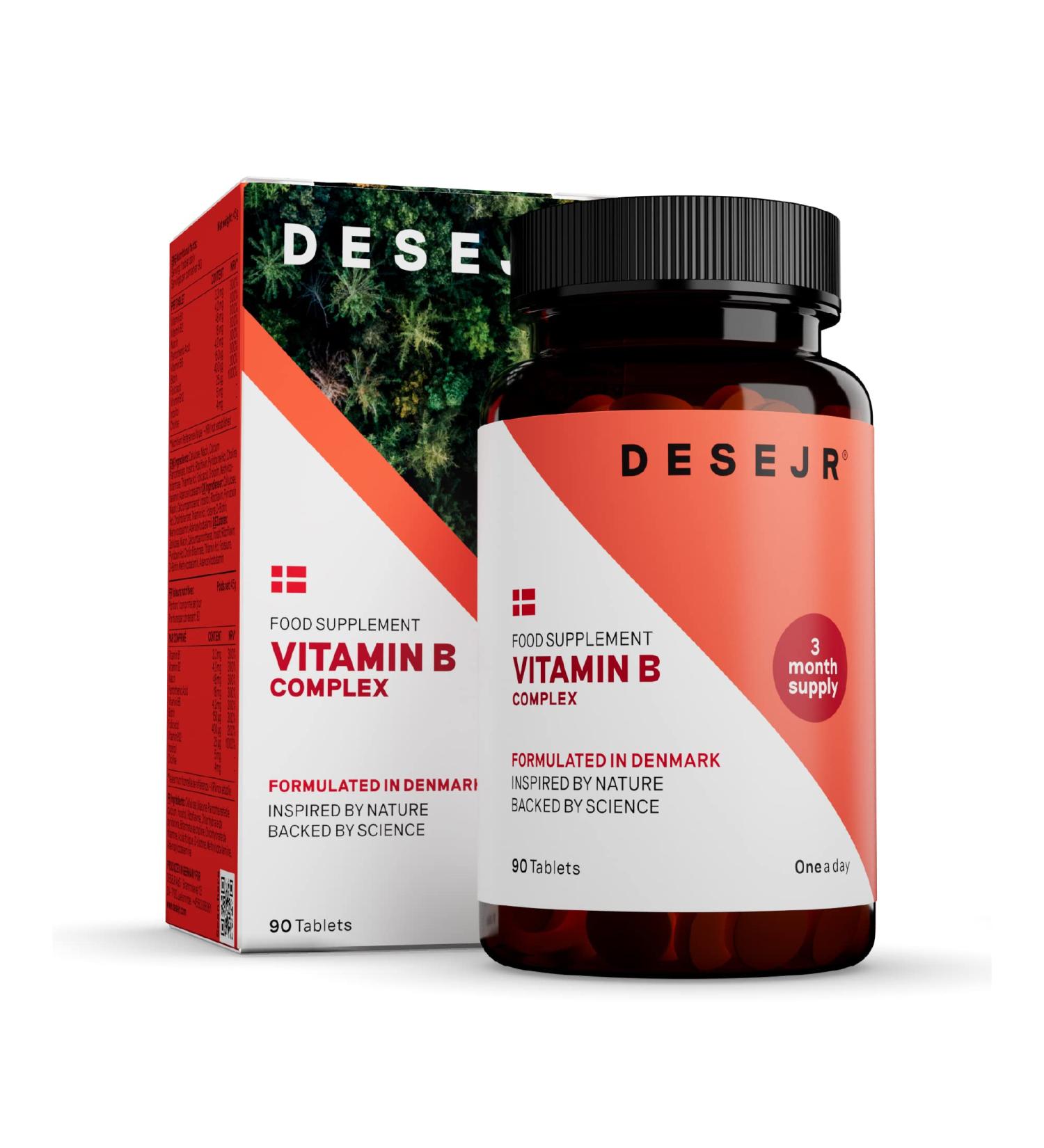 DESEJR Vitamin B Complex 90 Tablets (3 Months Supply) | Premium B1 B2 B3 B6 B7 & B12 | Lab Tested GMO-Free Gluten-Free | Made in Germany Vegan - 1 Tablet/Day - Buy Online on GoSupps.com