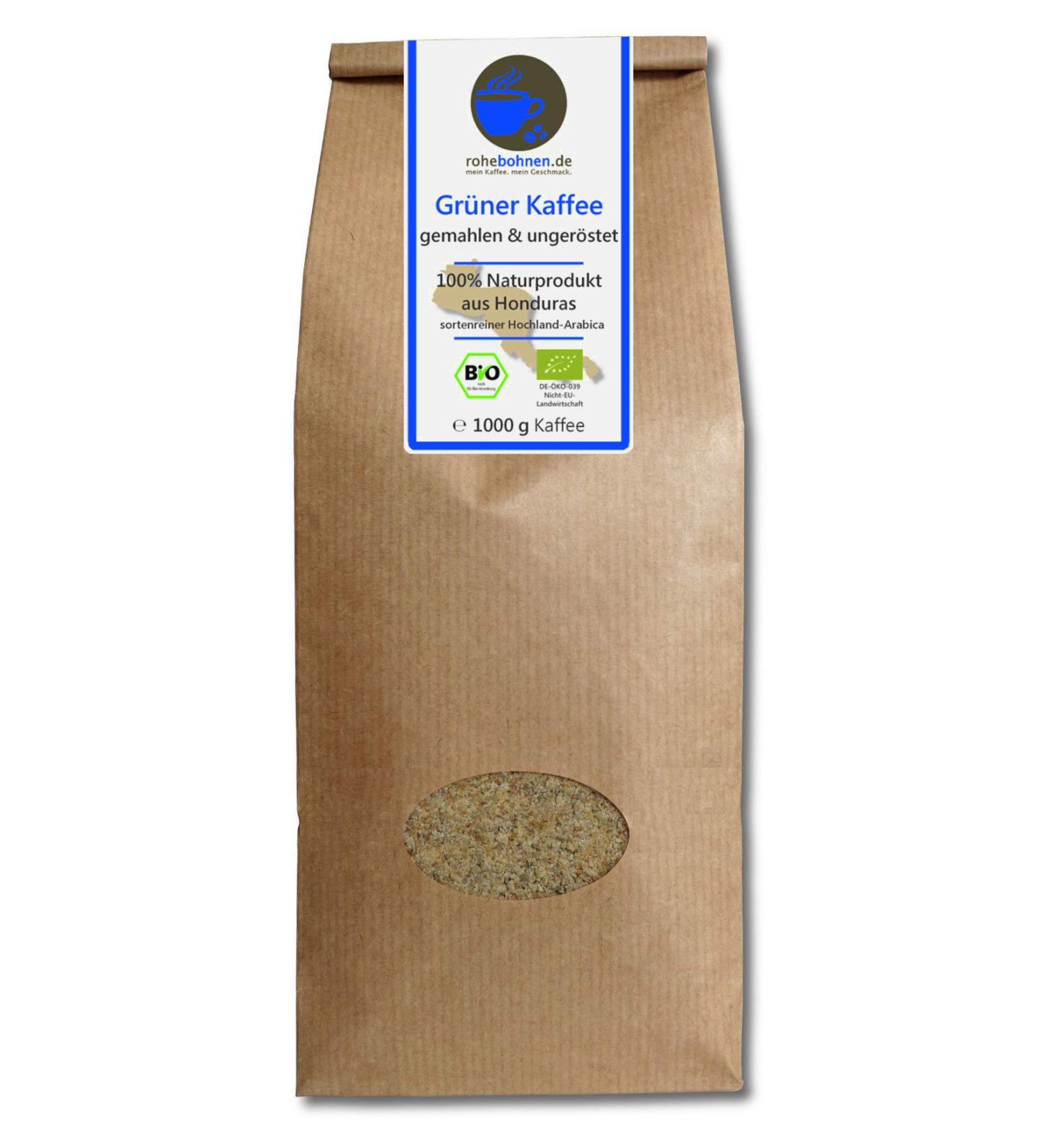 Organic Green Coffee Powder for Weight Loss - 100% Natural Arabica Honduras Highland - 1kg Ground & Unroasted - Buy Online on GoSupps.com