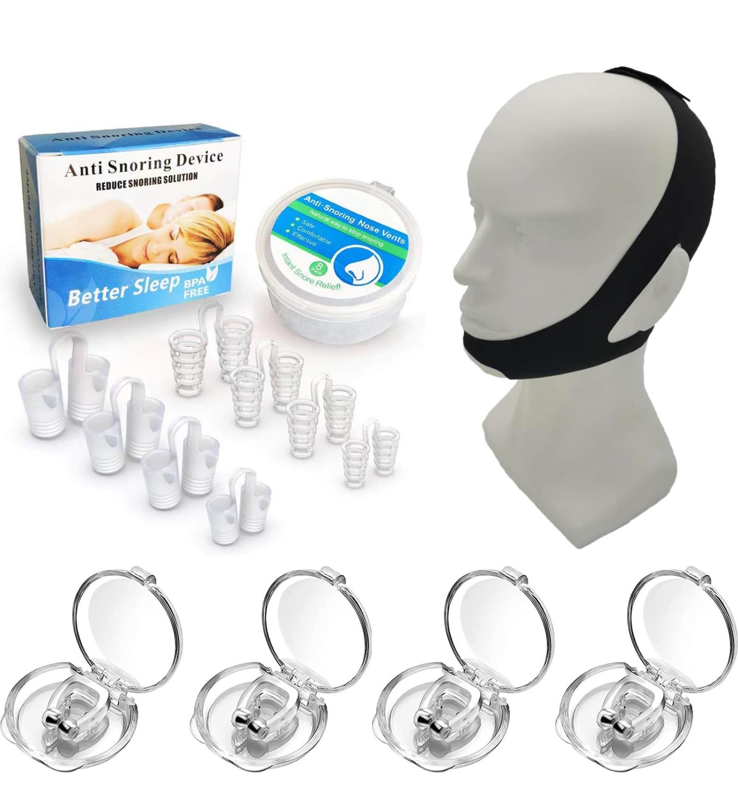 Anti Snoring Kit: Chin Strap, Magnetic Nose Clips, Nasal Dilators - Stop Snoring Solution for Comfortable & Professional Sleep Improvement - Buy Online on GoSupps.com
