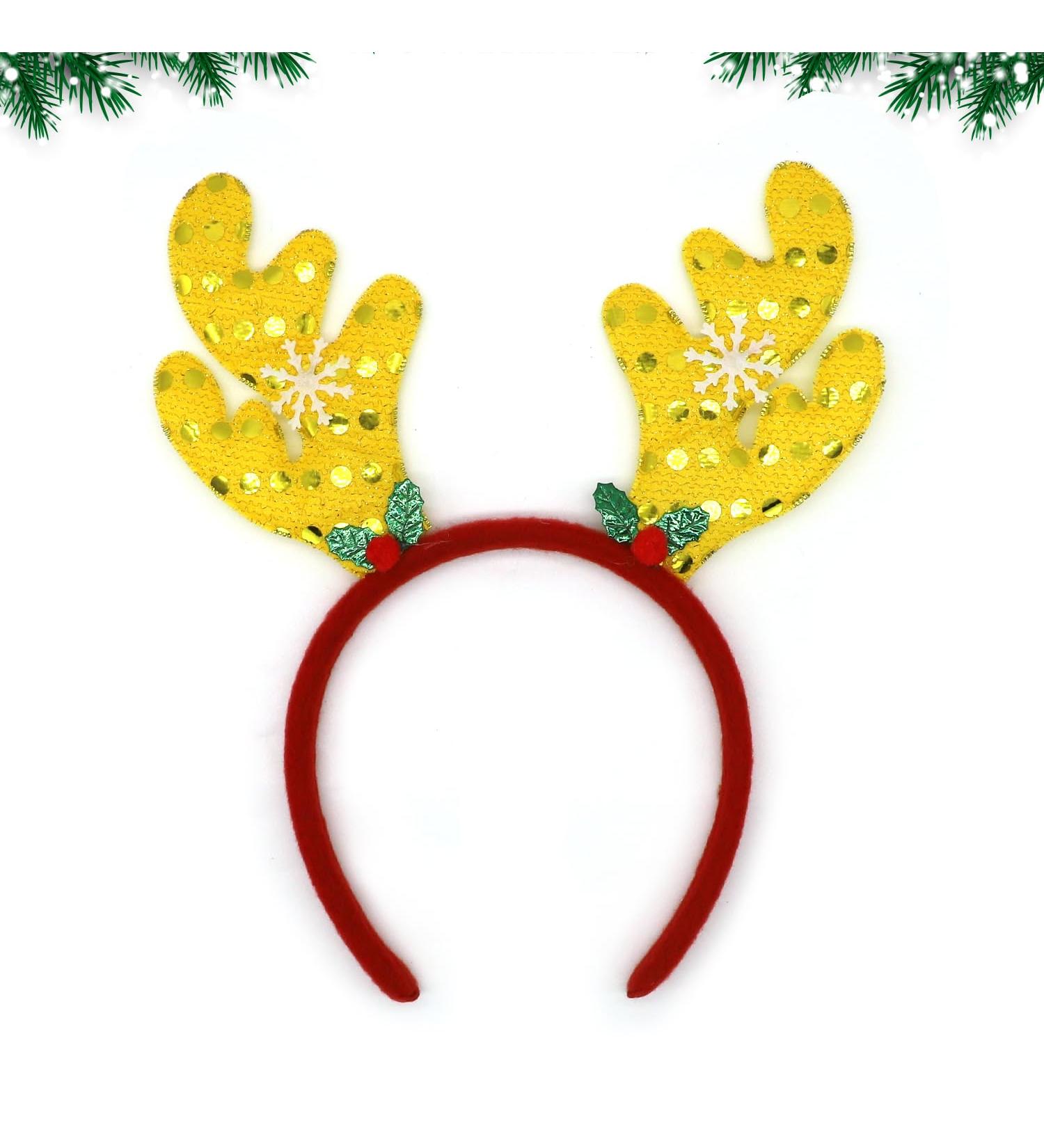 Reindeer Antlers Christmas Headbands Glitter Christmas Headband Antler Headband with Holly Berries Christmas Hats Holiday Decorations for Christmas Party Xmas Dinner Photos Booth A3HGLJ (yellow) - Buy Online on GoSupps.com