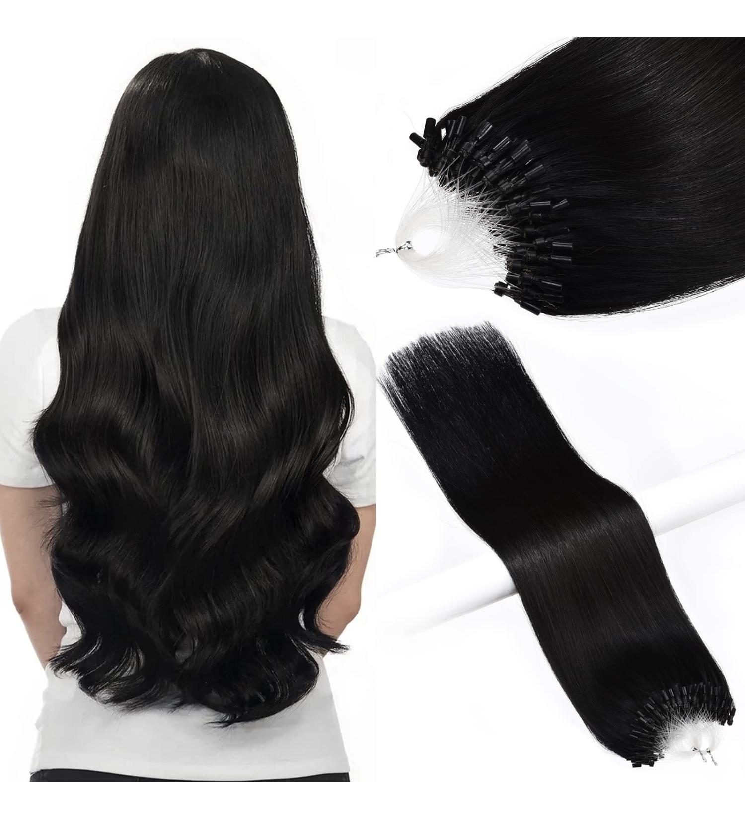 Premium Real Hair Extensions - 100 Strands Micropoint 0.5g each 35.6 cm Jet Black Brazilian Remy Hair - Buy Online on GoSupps.com