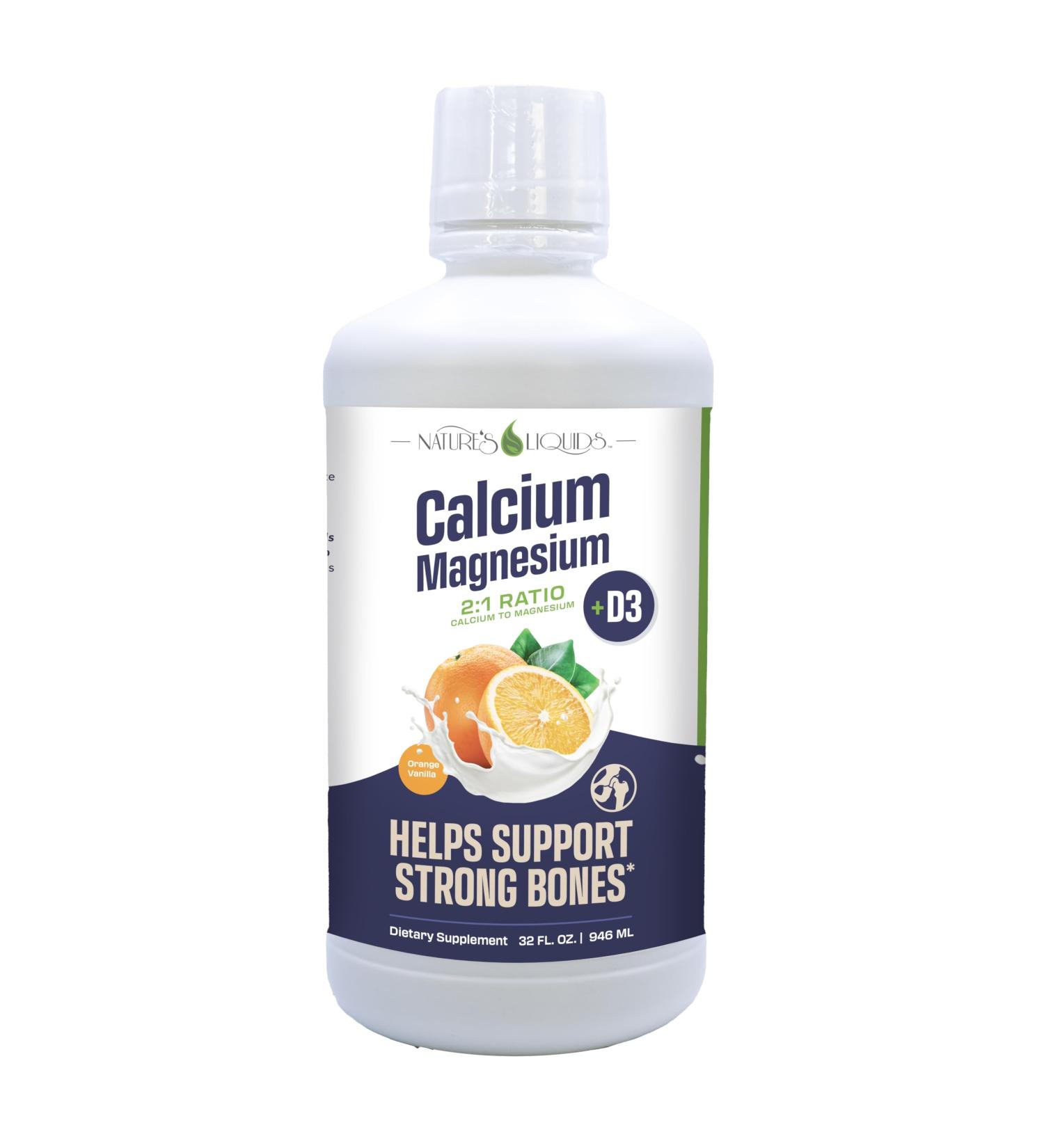 Nature's Liquids - Calcium Magnesium Supplement Liquid (2:1 Ratio) - with D3 Boron Manganese for Optimal Absorption - for Strong Bones and Teeth - Orange Vanilla Flavor - (32oz - 32 Servings) - Buy Online on GoSupps.com