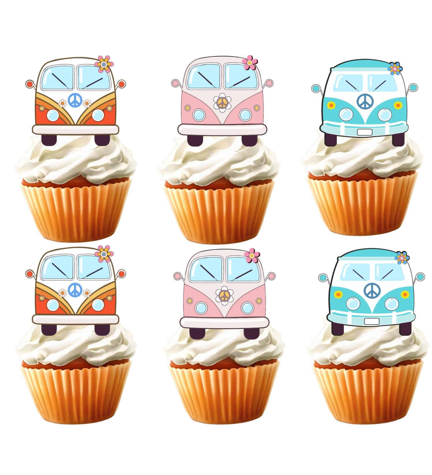 18pcs Groovy Cupcake Toppers for Boys Girls Happy Birthday Peace Hippie Bus Part Decorations Groovy Party Supplies 60s 70s Rainbow Daisy Cake Decorations - Buy Online on GoSupps.com