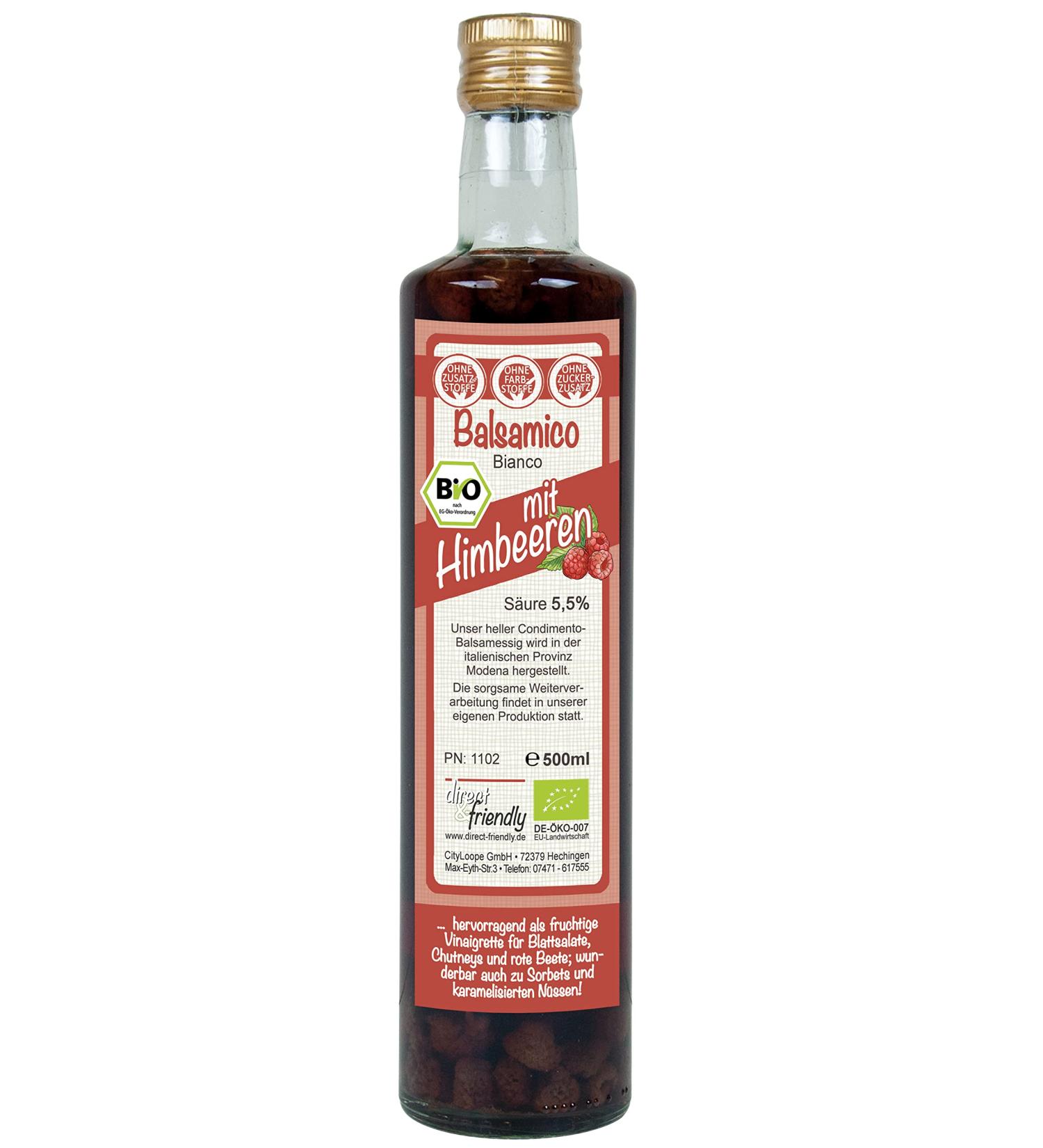direct&friendly Organic Raspberry Vinegar Whole Raspberry Balsamic Condimento (500ml) - Buy Online on GoSupps.com