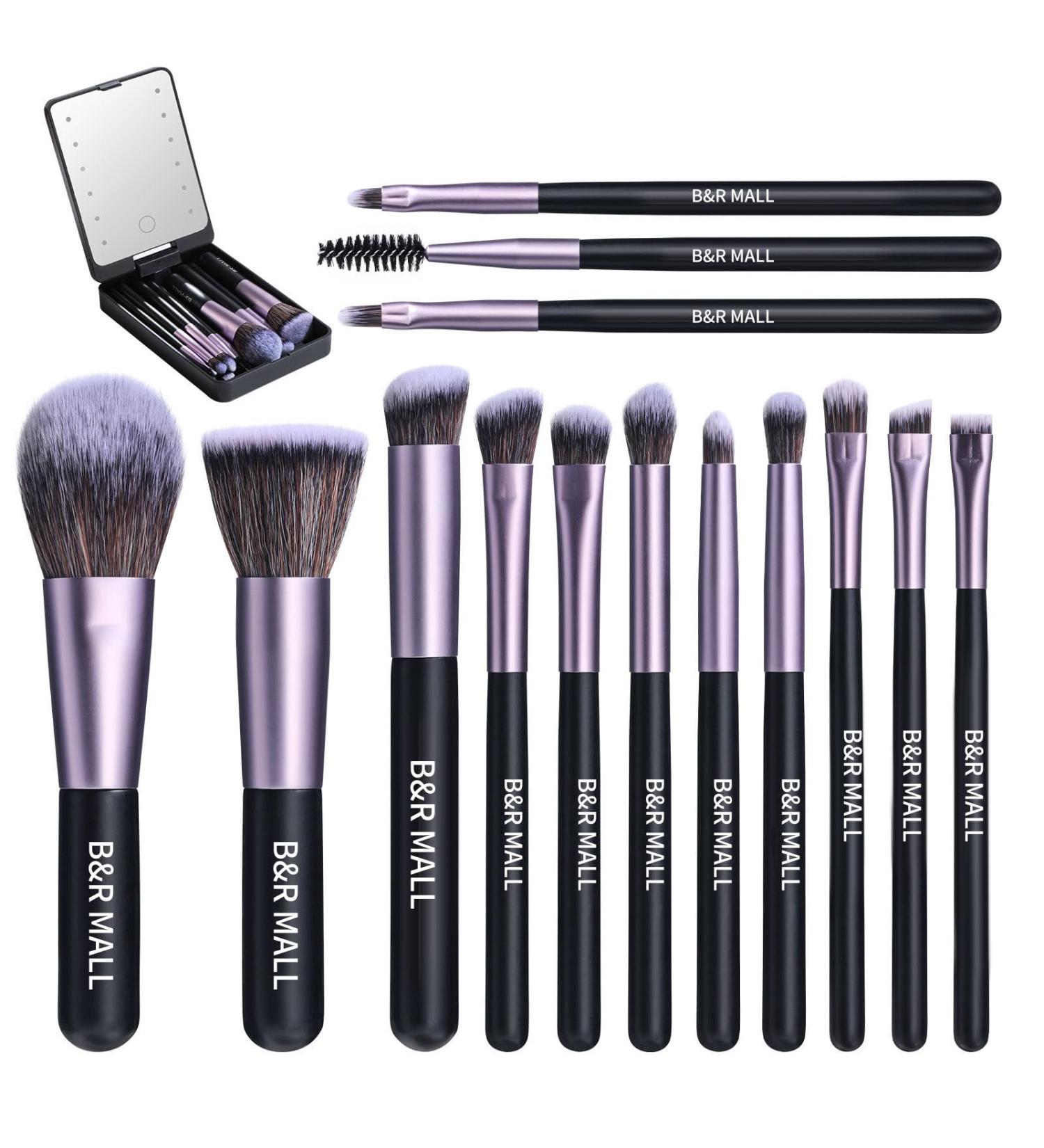B&R MALL Makeup Brush Set with LED Mirror - Soft Lightweight Brushes for Foundation Concealer & Eyeshadow - Perfect for On-the-Go Makeup (Purple Black - Buy Online on GoSupps.com