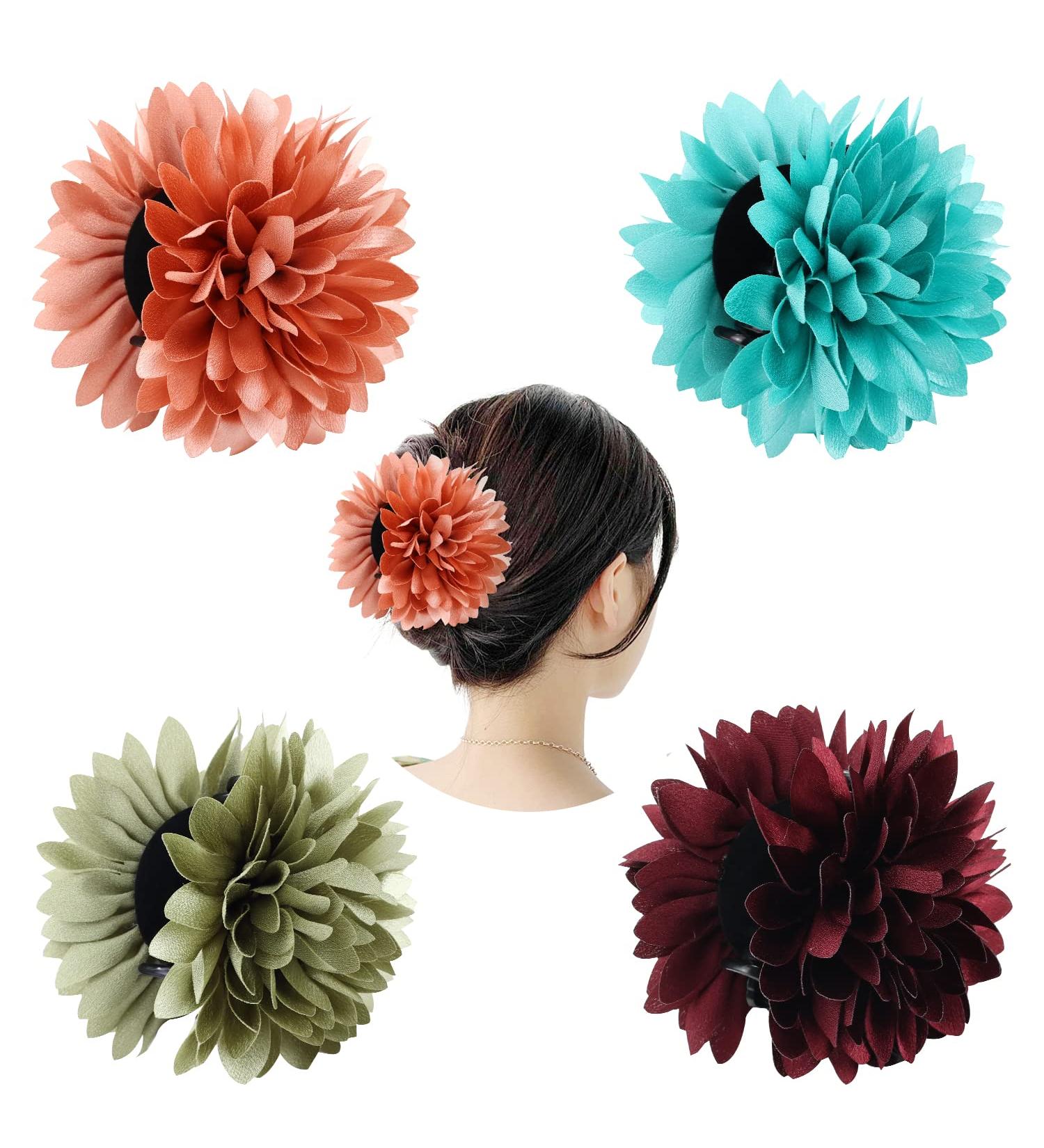Cinaci 4 Pack Large Satin Daisy Floral Hair Clips for Women - Hair Accessories Set for Updos and Buns - Buy Online on GoSupps.com