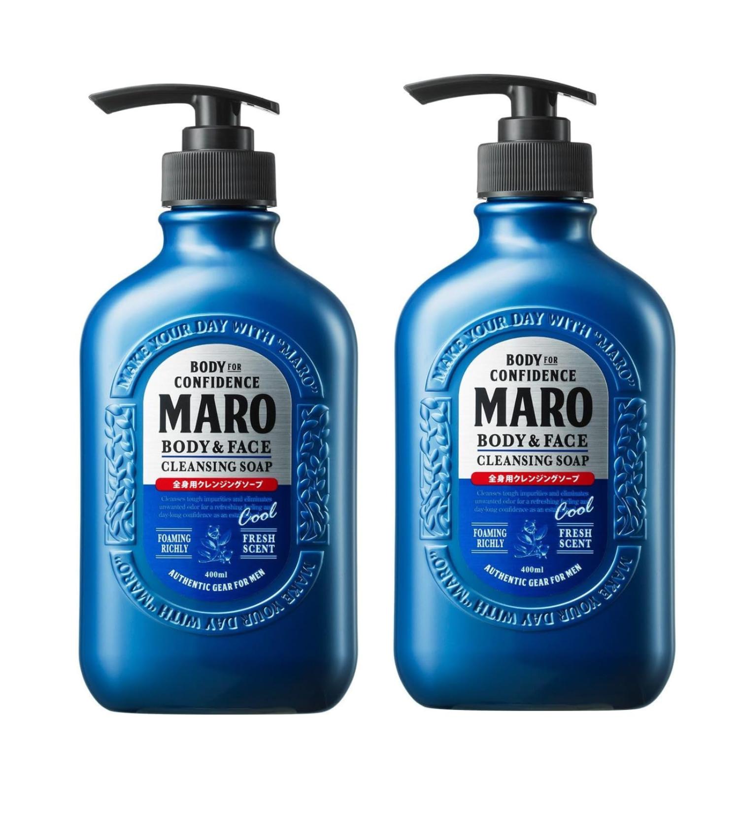 MARO Body & Face Cool Cleansing Soap (2-Pack) | All-In-One Mens Bodywash & Face Wash Shower Gel with Cooling Effect Mens Body Soap That Removes Dirt & Oil Deep Cleans Pores Bodywash Gifts for Men Body & Face Soap Cool (2