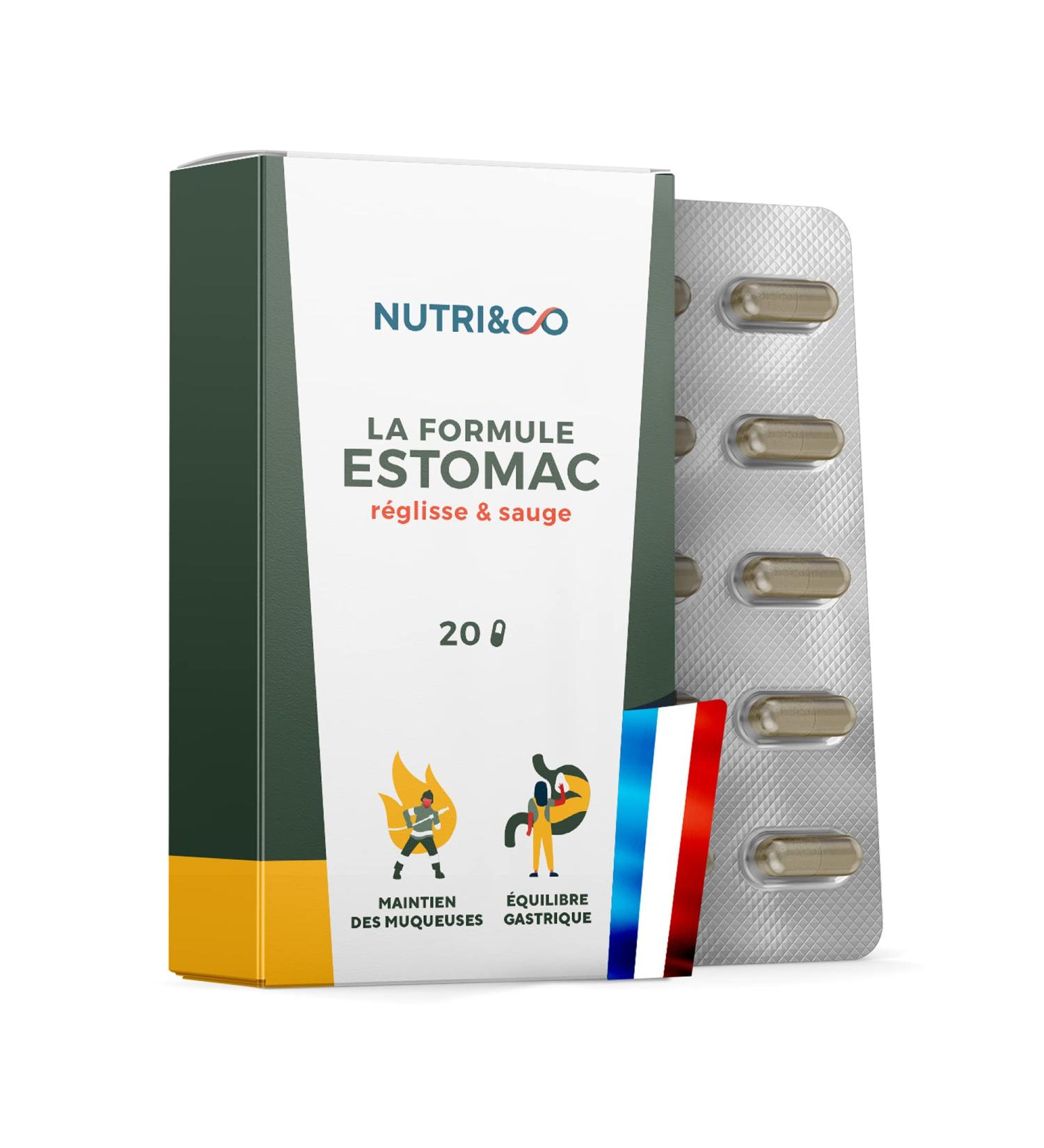 NUTRI & CO Stomach Formula - Gastric Discomfort Anti Reflux Burns Acid Rise and Difficult Digestion - 100% Vegetable Licorice & Sage - 20 Vegan Capsules Nutri&Co - Made in France - Buy Online on GoSupps.com