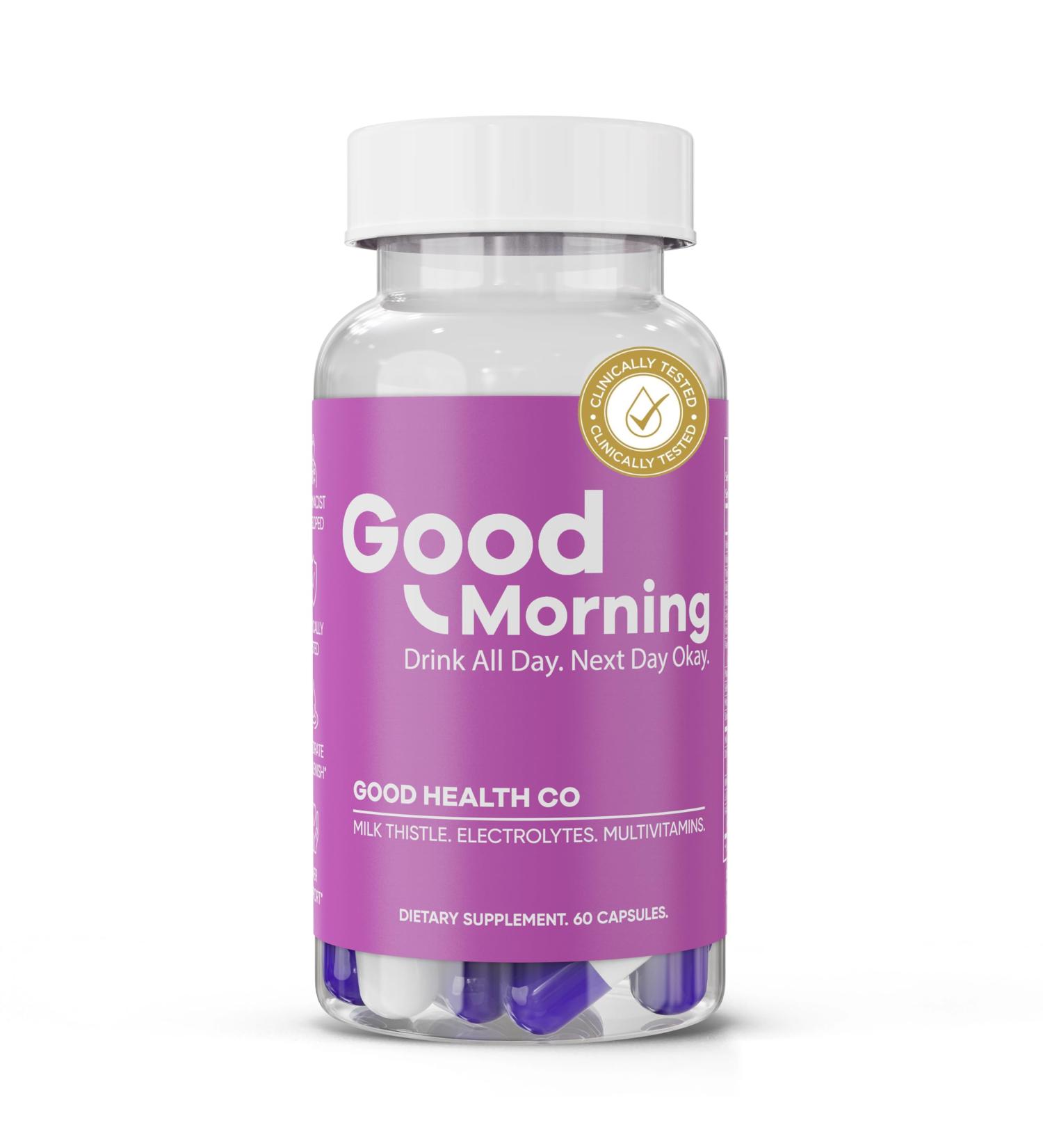 Good Morning Hangover Pills | 88.89% Effective at Hangover Prevention in Clinical Trial | After Alcohol Aid with DHM Milk Thistle and Electrolytes to Help You Party Smart. Cheers - Buy Online on GoSupps.com