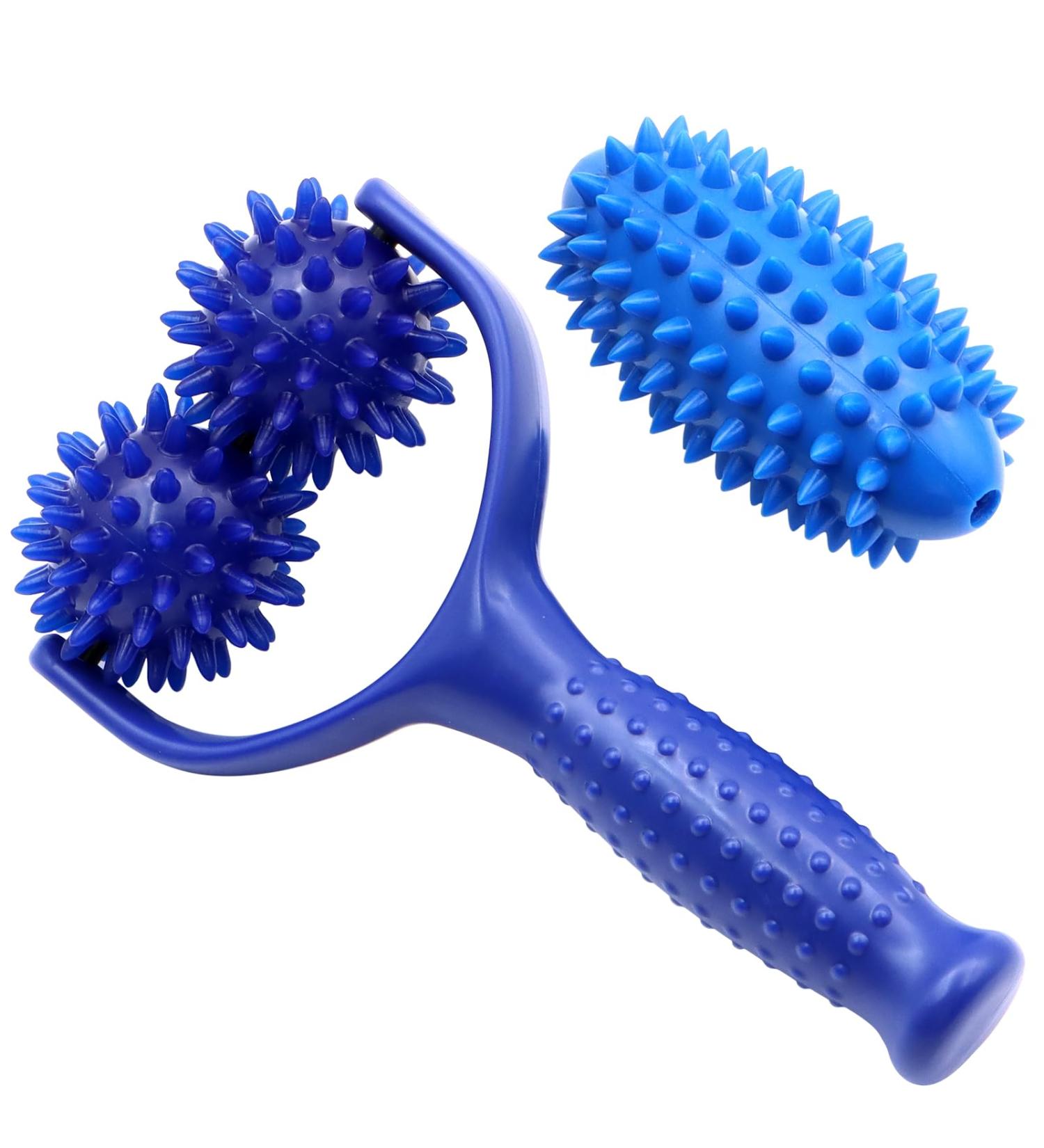 Interchangeable Hedgehog Ball Massage Rolls with Handles | Premium Foot Leg & Back Fascia Roller for Relaxation | Blue - Buy Online on GoSupps.com