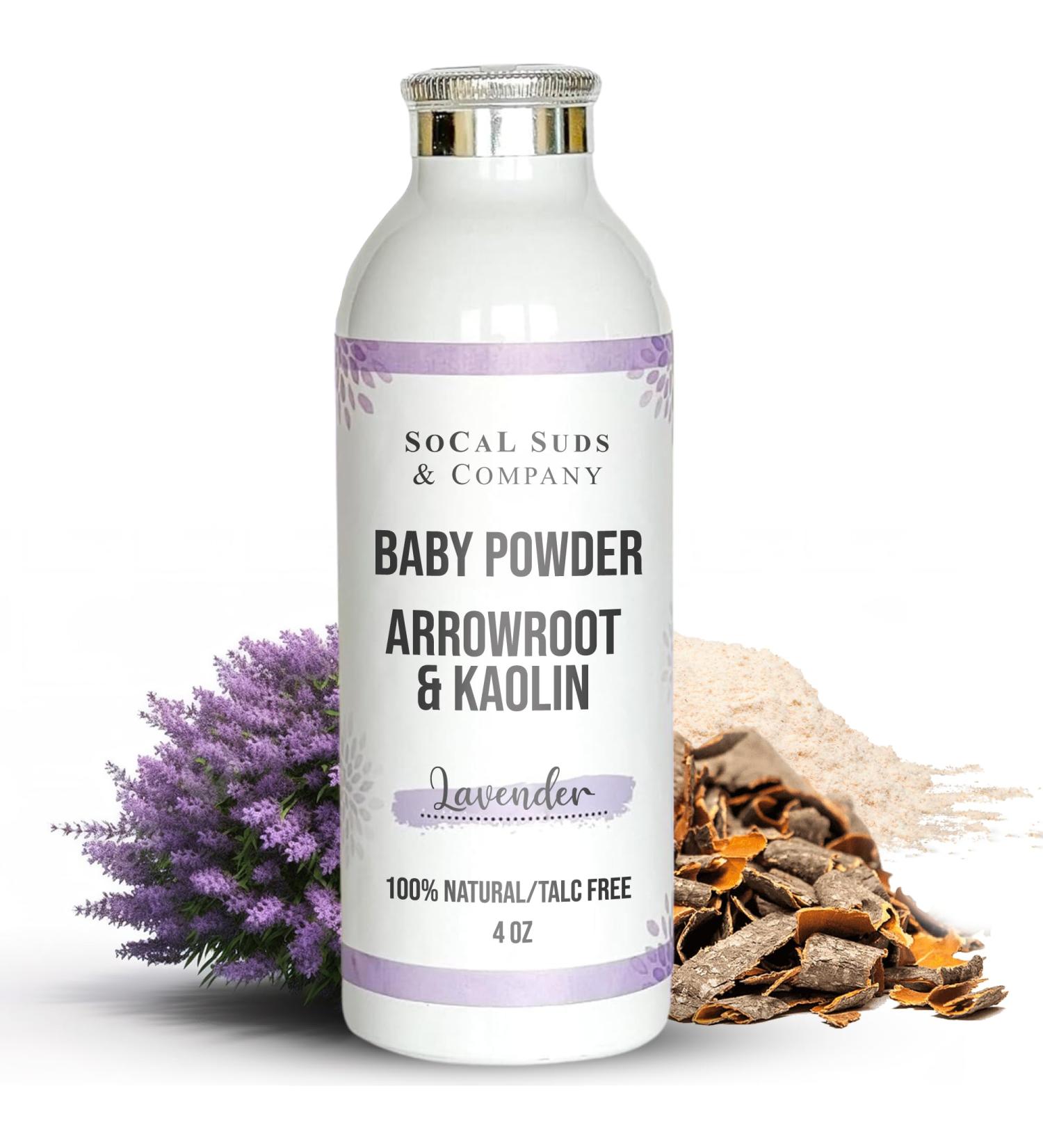 Natural Baby Powder Talc-Free - SoCal Suds & Company - Gentle Lavender Formula for Newborns - 4oz Arrowroot & Aspen Bark Extract for Soothing Skin - International Shipping Available - Buy Online on GoSupps.com