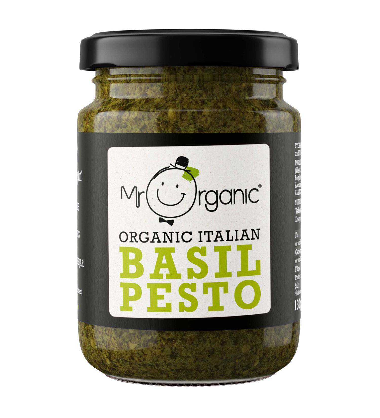 Mr Organic No Added Sugar Basil Pesto 130g - Natural & Organic, Perfect for Pasta and Sandwiches - Non-GMO, Gluten-Free - Buy Online on GoSupps.com