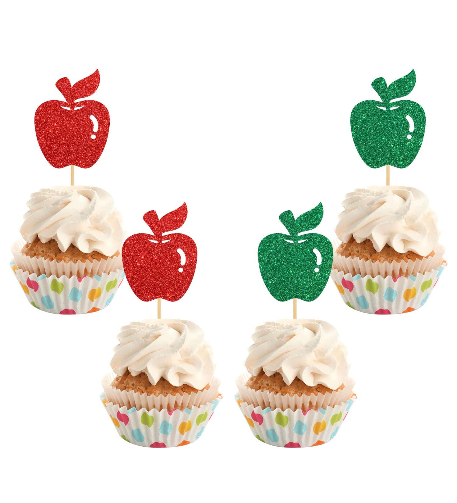 INNORU Apple Cupcake Toppers Fruit Apple Cake Toppers Baby Shower Birthday Wedding Party Decoration Supplies Pack of 24 Green & Red Glitter - Buy Online on GoSupps.com