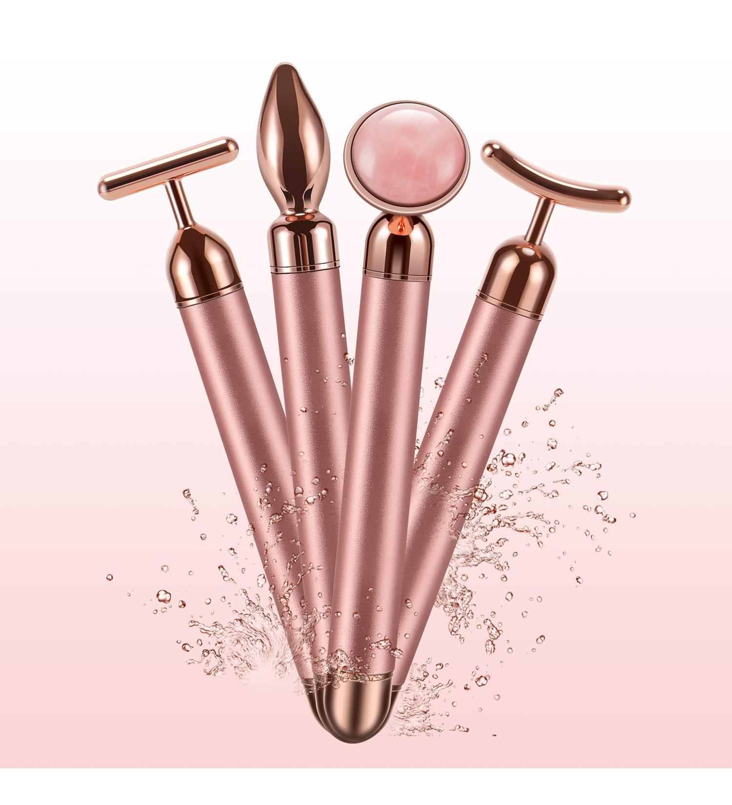 4-IN-1 24k Golden Face Roller Massager for Face, Eye, Arm, Nose - Rose Gold Skin Care Tool - Buy Online on GoSupps.com