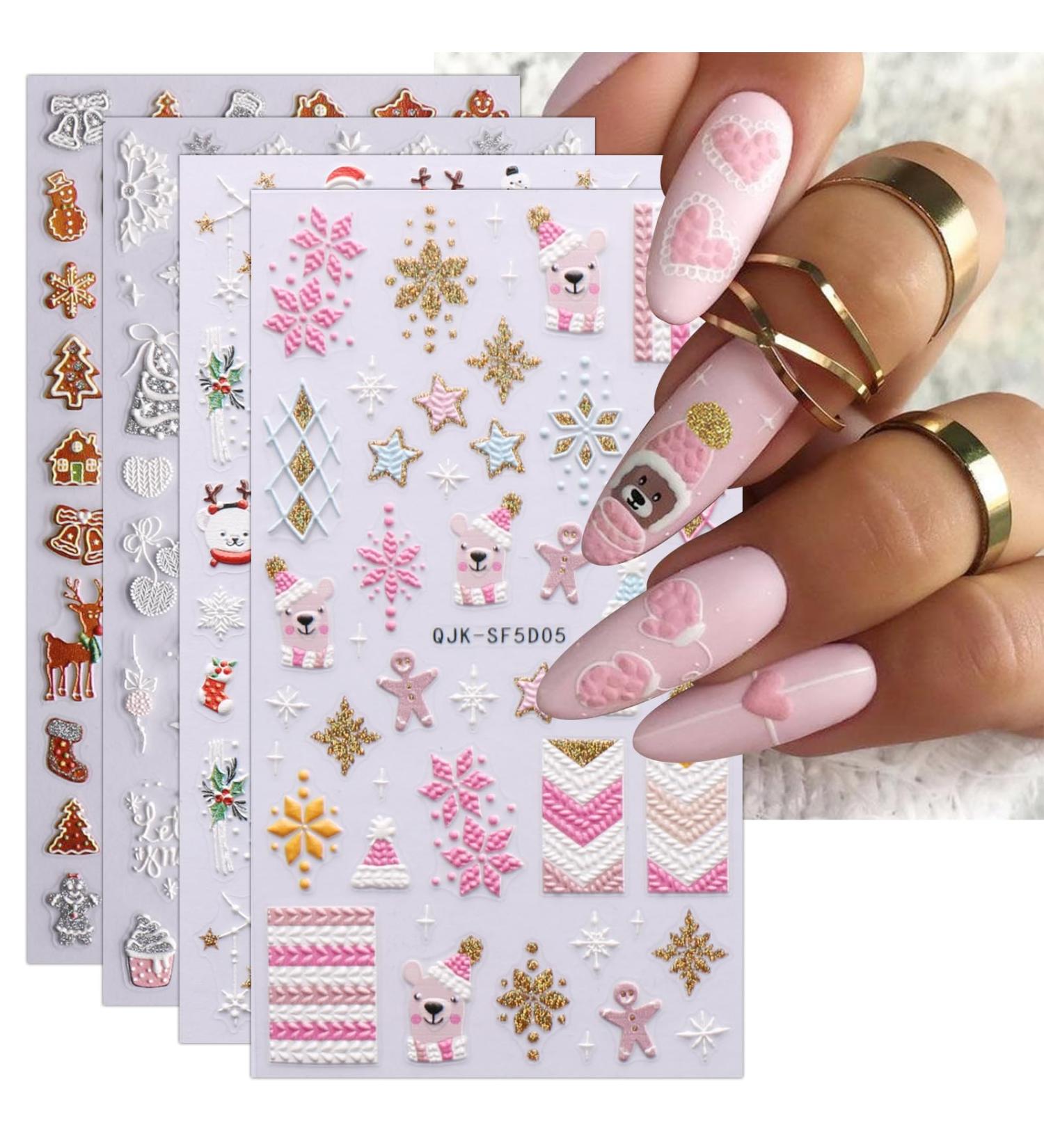 3D Christmas Nail Stickers 4 Sheets 5D Self-Adhesive Embossed Nail Decal Snowflake Nail Art Decoration Design Supplies for Kids Girls Holiday - Buy Online on GoSupps.com