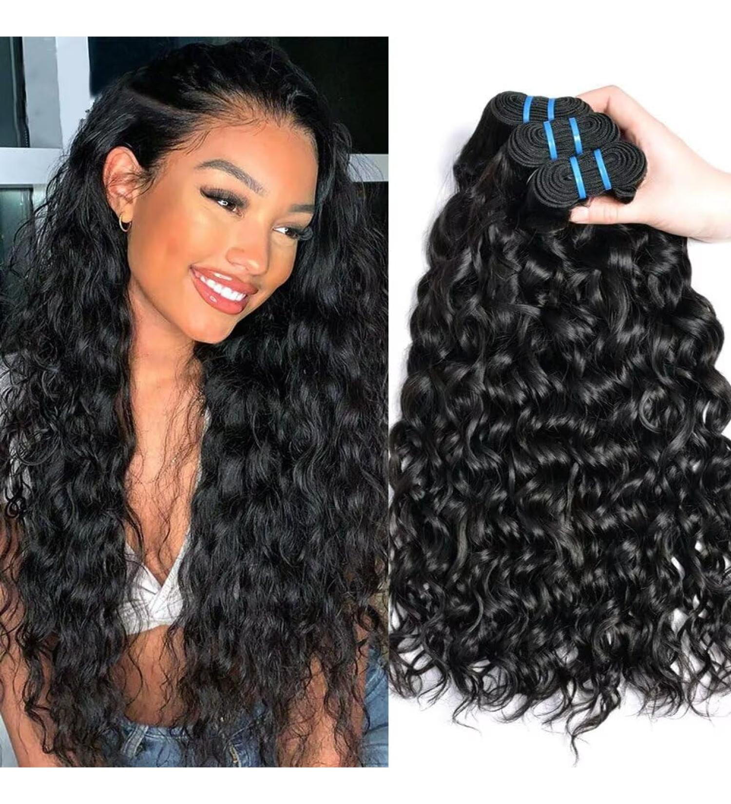 Shop Ladiary Brazilian Water Wave Hair Bundles - 9A Remy Human Hair Weave Natural Black 18-22 Inches | International Shipping Available - Buy Online on GoSupps.com