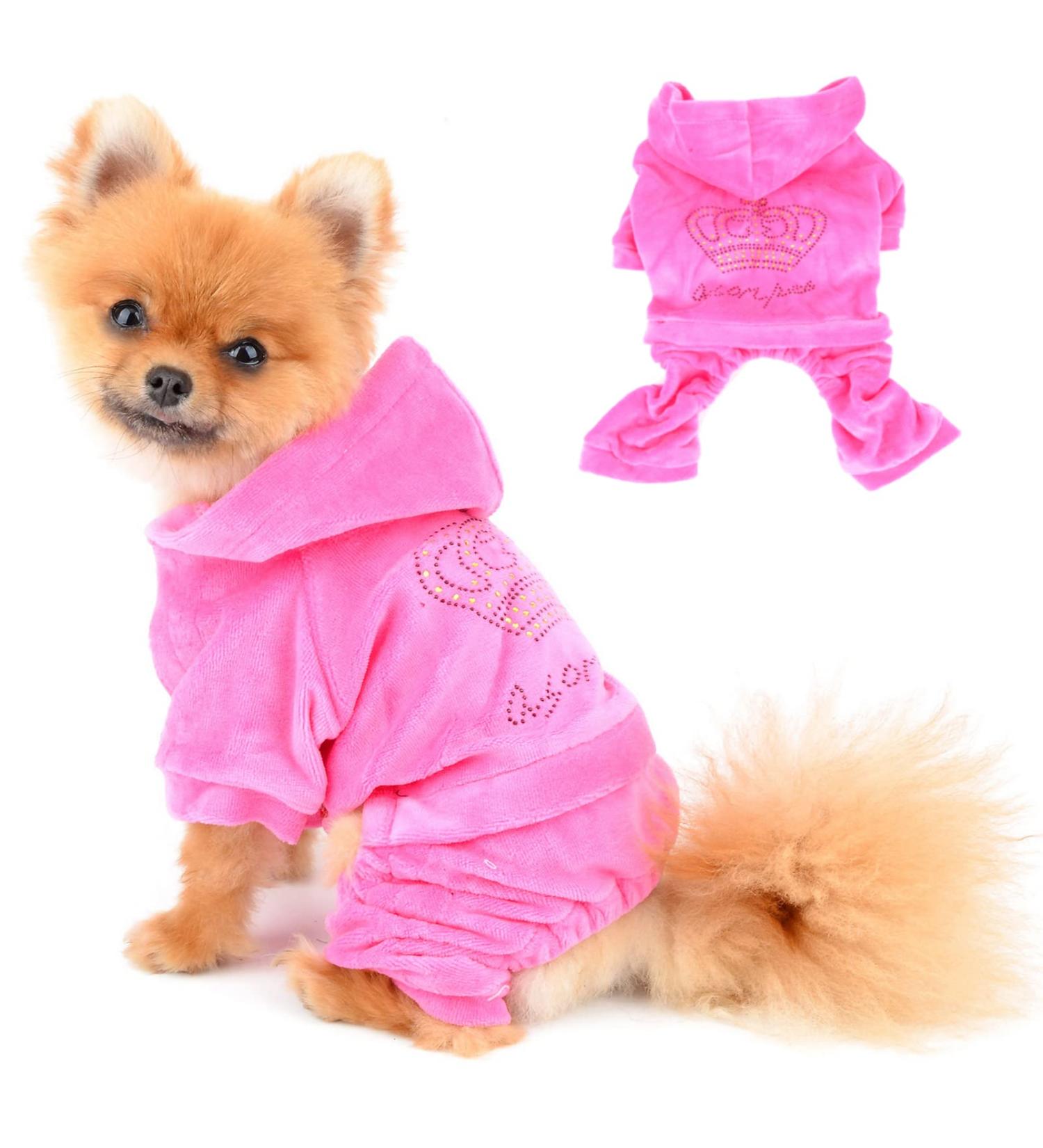 SELMAI Rhinestone Crown Dog Hoodie Jumpsuit XS Pink - Buy Online on GoSupps.com