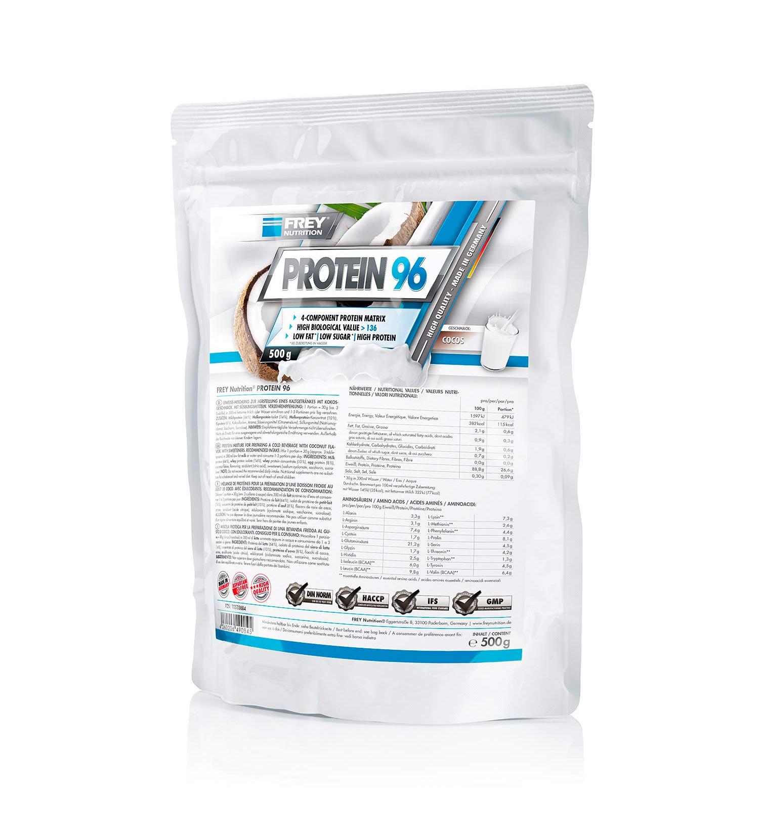 Frey Nutrition Protein 96 Cocos - 500g Zip Bag | Premium Quality Protein Supplement for International Shipping - Buy Online on GoSupps.com