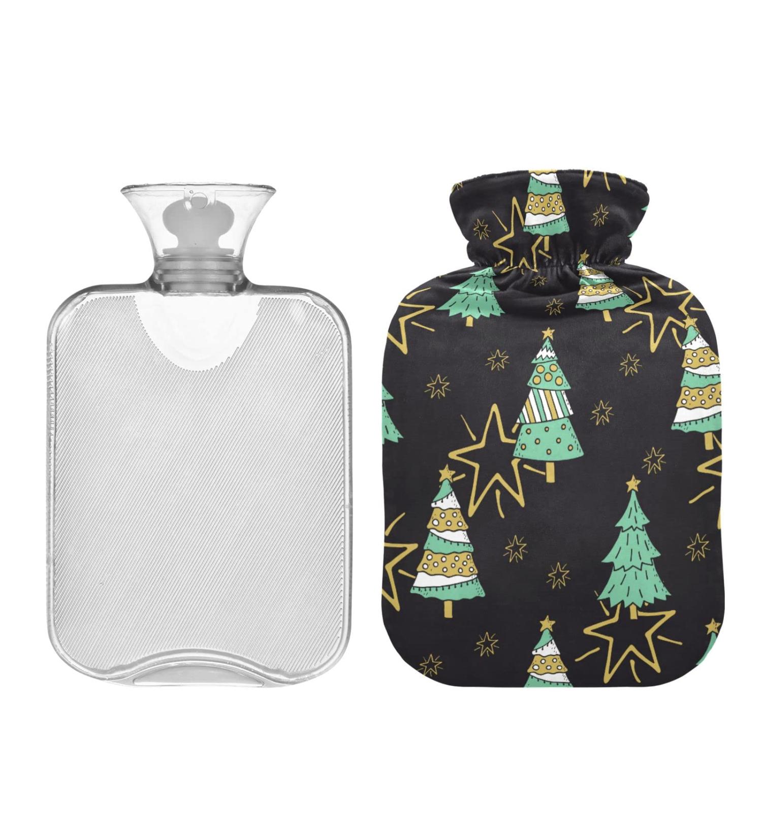 Christmas Trees Hot Water Bottle | 2 Litre Comfort for Pain Relief & Heat Therapy - Black Background - Buy Online on GoSupps.com