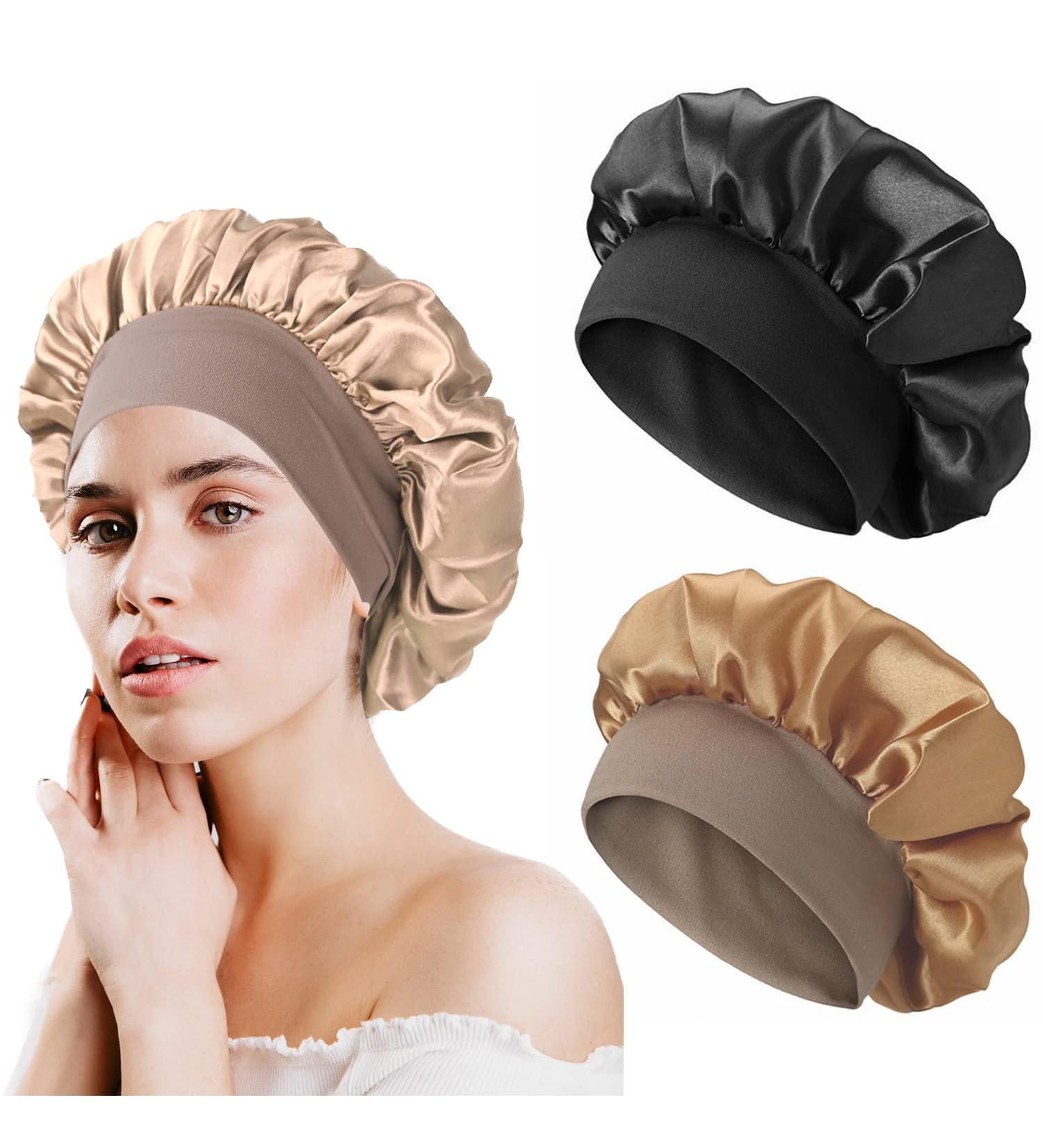 AliLeader 2Pcs Silk Hair Wrap for Sleeping - Black+Gold Satin Bonnet for Curly Hair - Buy Online on GoSupps.com