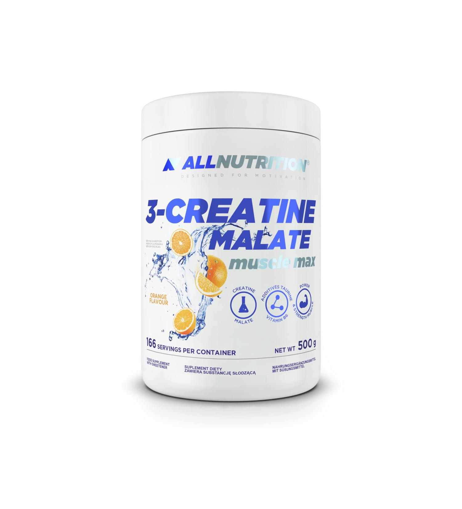 All Nutrition Tri Creatine Malate Powder - Performance & Muscle Building Supplement with Creatine Monohydrate Taurine & Vitamin B6 - 500g Orange Flavor - Buy Online on GoSupps.com