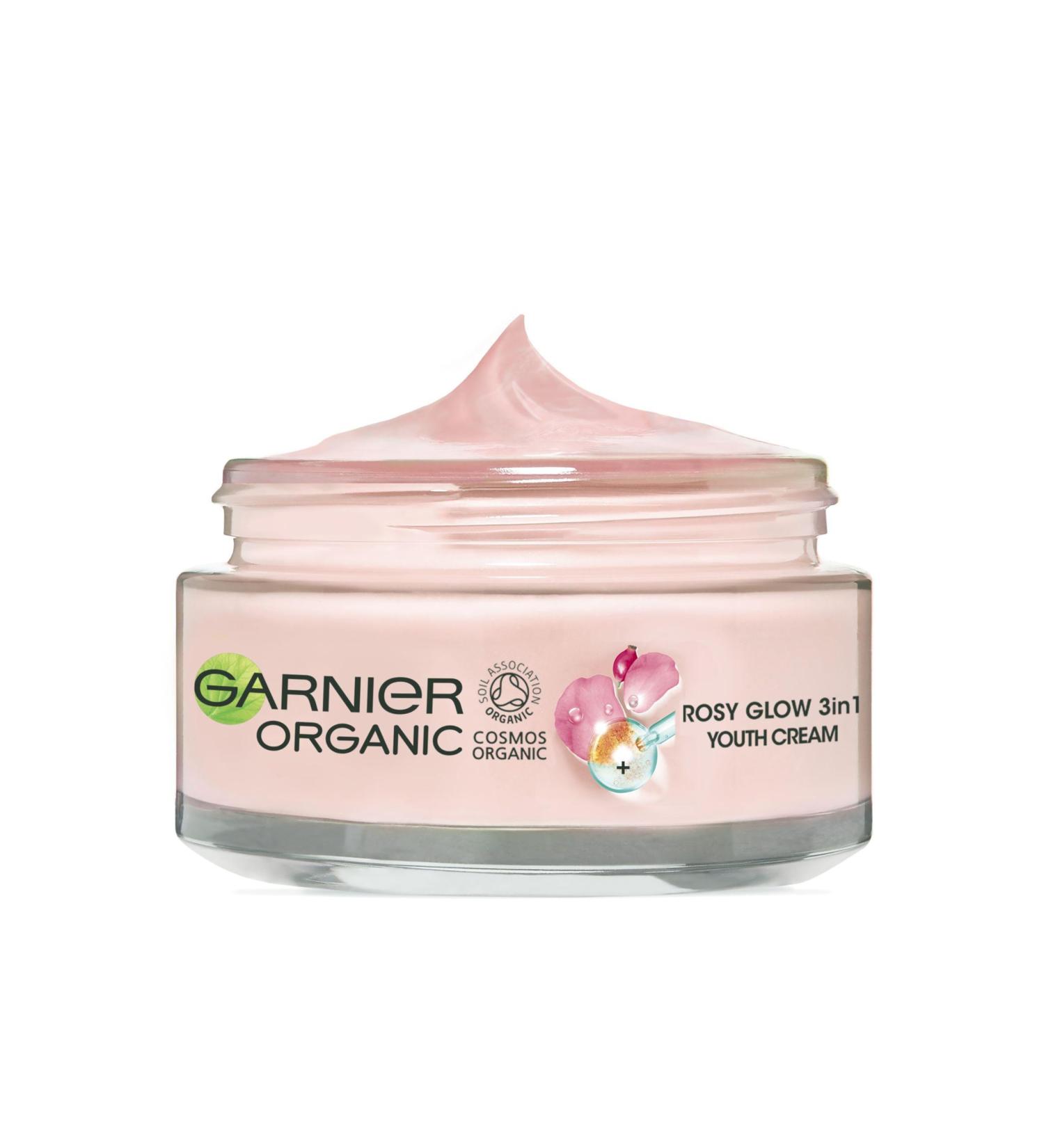 Garnier Organic Rosy Glow 3in1 Youth Cream 50ml - Radiant & Glowing Skin with Rosehip Seed Oil & Vitamin C - Vegan Formula for All Skin Types - Buy Online on GoSupps.com