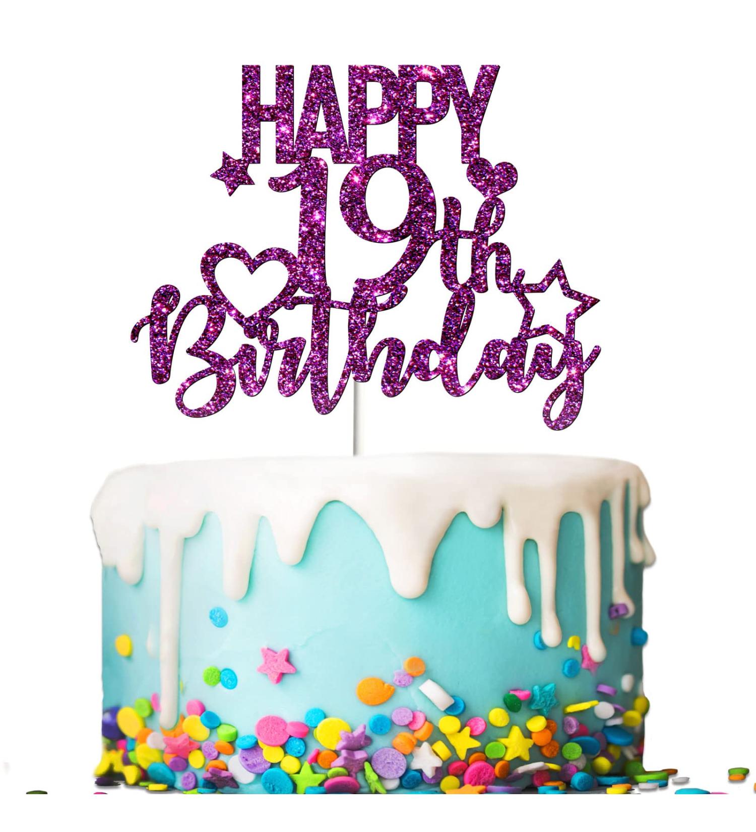 Tenhaisi Glitter Purple Happy 19th Birthday Cake Topper 19 & Fabulous Cake Topper - 19th Happy Birthday Food Picks - Cheers to 19 Years Birthday/Wedding Anniversary Party Supplies - Buy Online on GoSupps.com