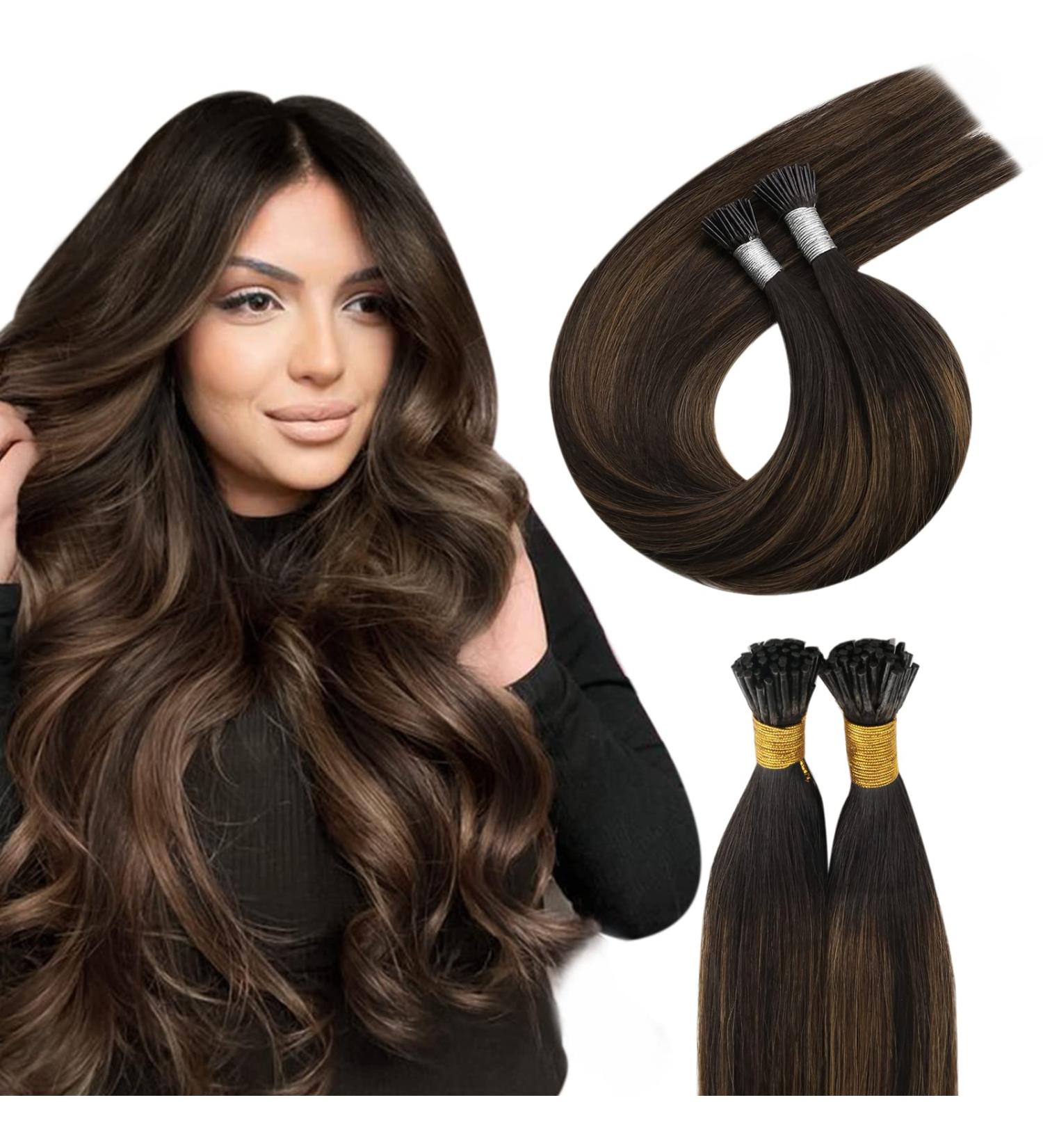 Moresoo Bonding Extensions - Real Hair Invisible I-Tip Extensions 40cm Darkest Brown & Light Brown Keratin Bonding #2/6/2 - 40g 50 Strands - Buy Online on GoSupps.com