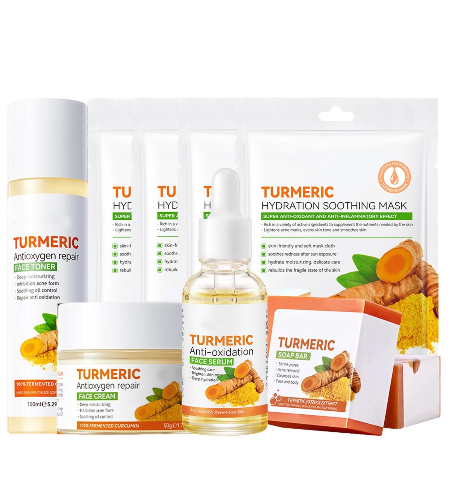 Skincare Set for Teenage Girls - Turmeric Skin Care Sets & kits - Gifts for Her - Pamper Skincare Set - Women Gift Sets with Face Soap-Face Serum-Face Cream-Toner-Mask*4 - Buy Online on GoSupps.com