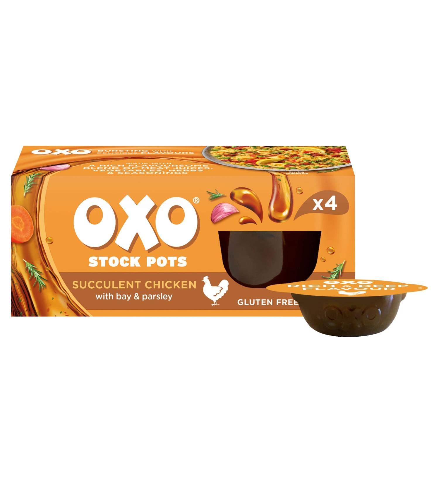 OXO Stock Pots Succulent Chicken With Garlic & Thyme With Real Meat Juices 4 x 20 g (80 g) - Buy Online on GoSupps.com