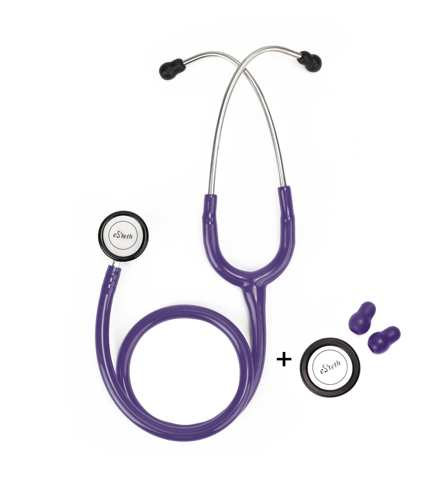 eSteth Pediatric Stethoscope - Ultra Sensitive Dual-Head for Heart & Lung Sounds - Flexible Tubing Extra Ear Tips 32" Long Purple - International Shipping Available - Buy Online on GoSupps.com