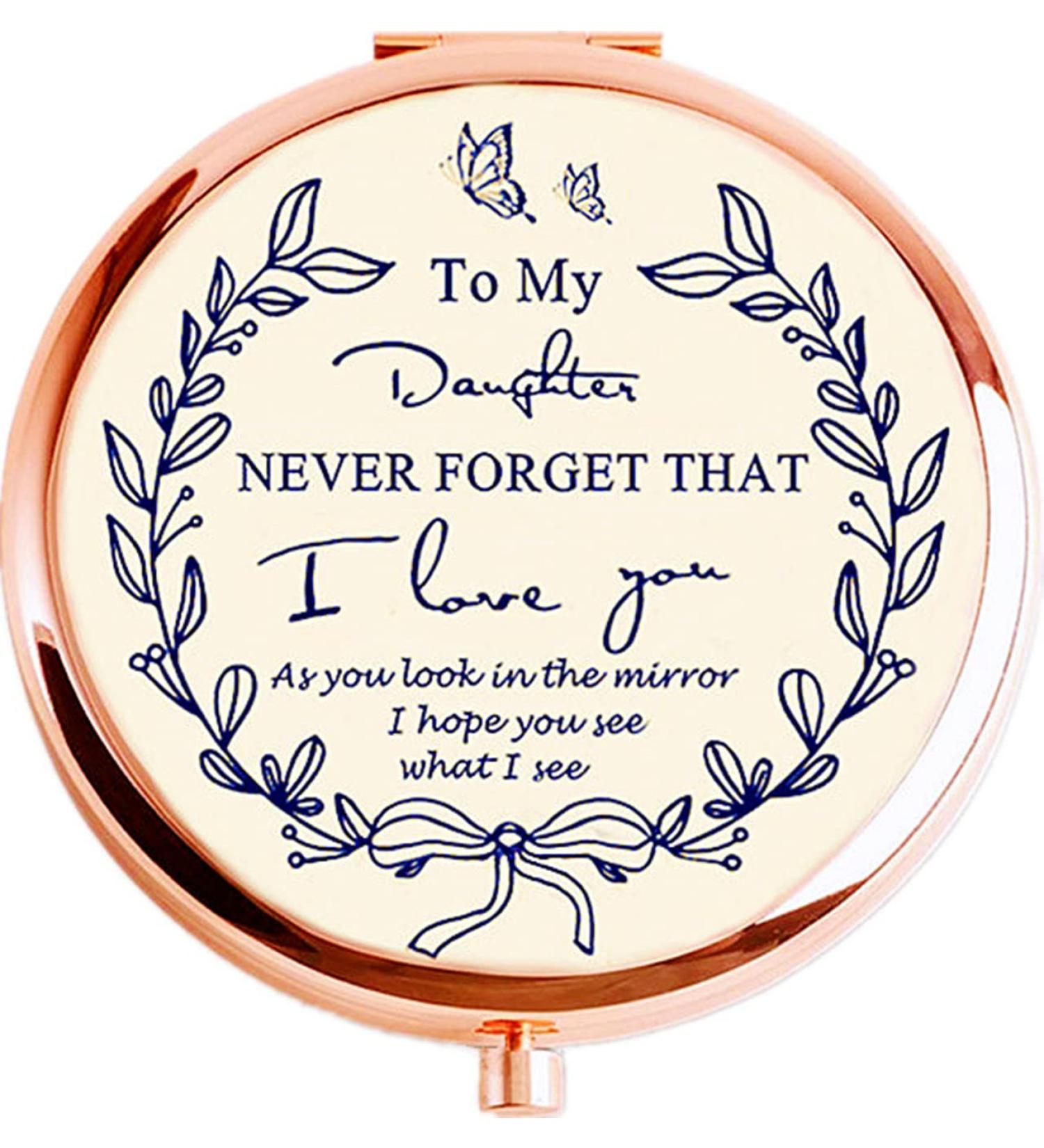 Rose Gold Daughter Gift Compact Mirror from Mom - Perfect for 21st Birthday, Graduation, Wedding Anniversary - Buy Online on GoSupps.com