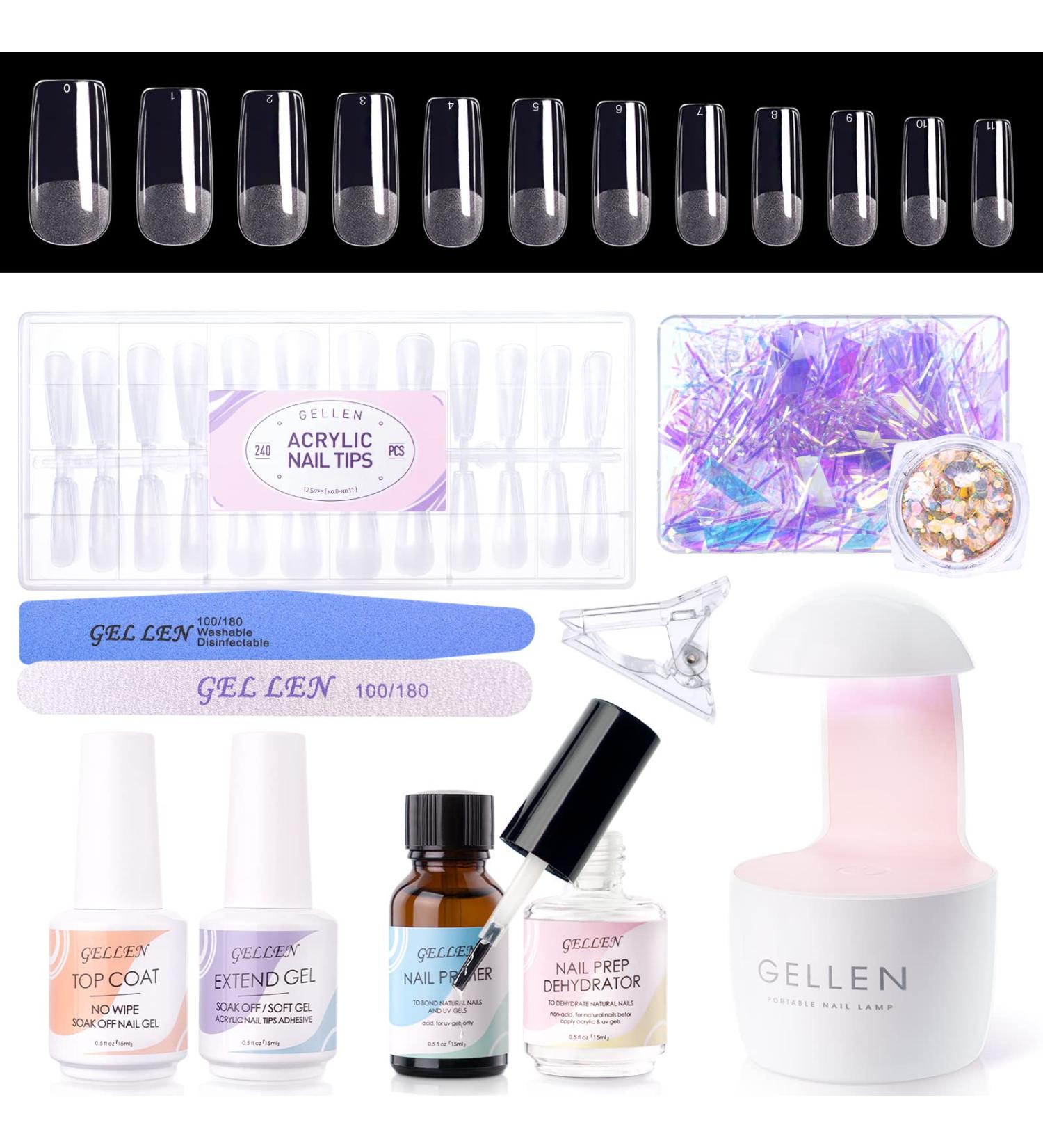 Gellen Gel x Nail Kit 240Pcs Square Nail Tips with 3-In-1 Glue Gel, LED Lamp, and Manicure Tools - Clear Fake Nails for Gel Nail Extensions - Buy Online on GoSupps.com