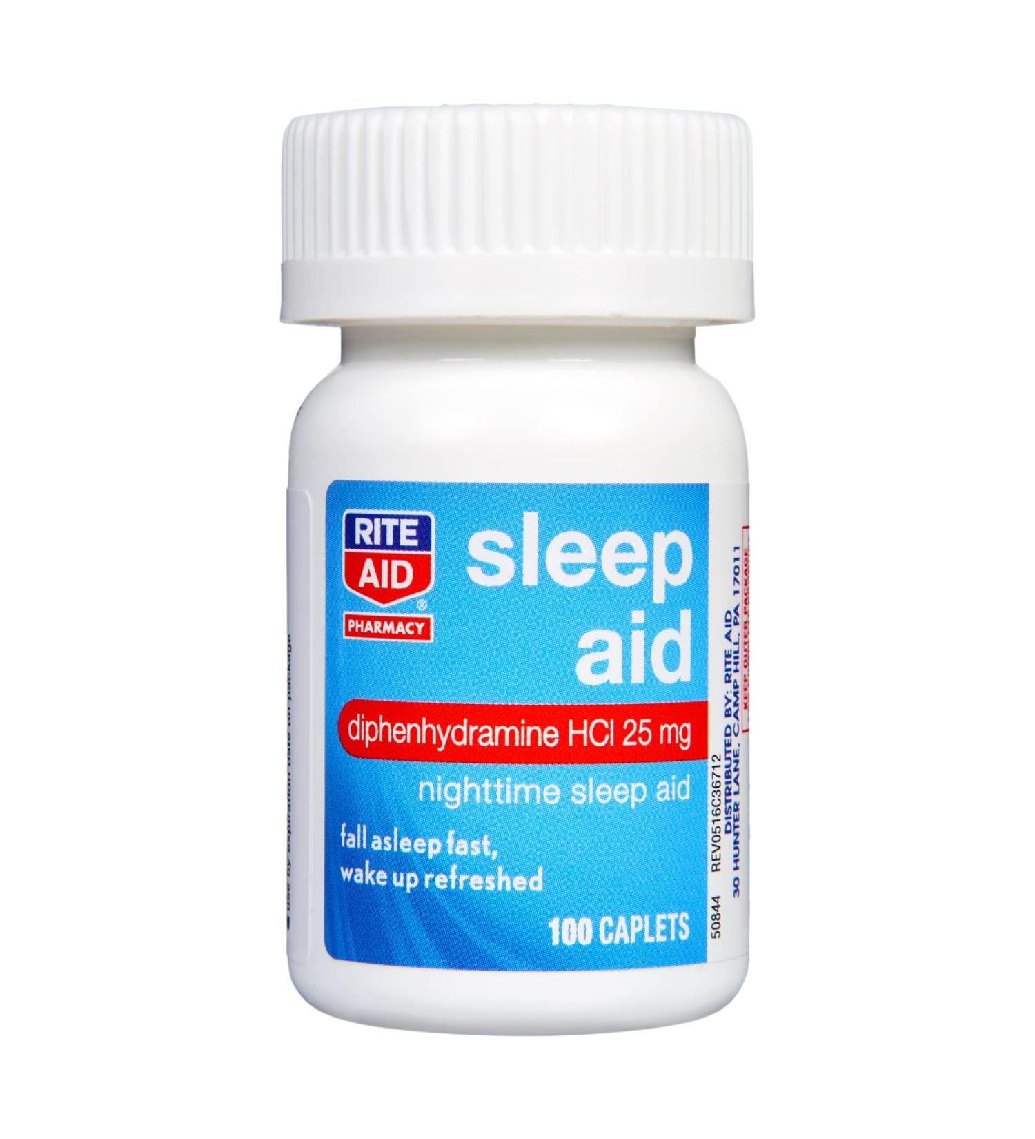 Rite Aid Nighttime Sleep Aid 25mg Diphenhydramine HCI 100 Mini Caplets - Non-Habit Forming Insomnia Relief | Natural Sleep Supplement for Anxiety | Best Sleep Aid for Insomnia - Buy Online on GoSupps.com