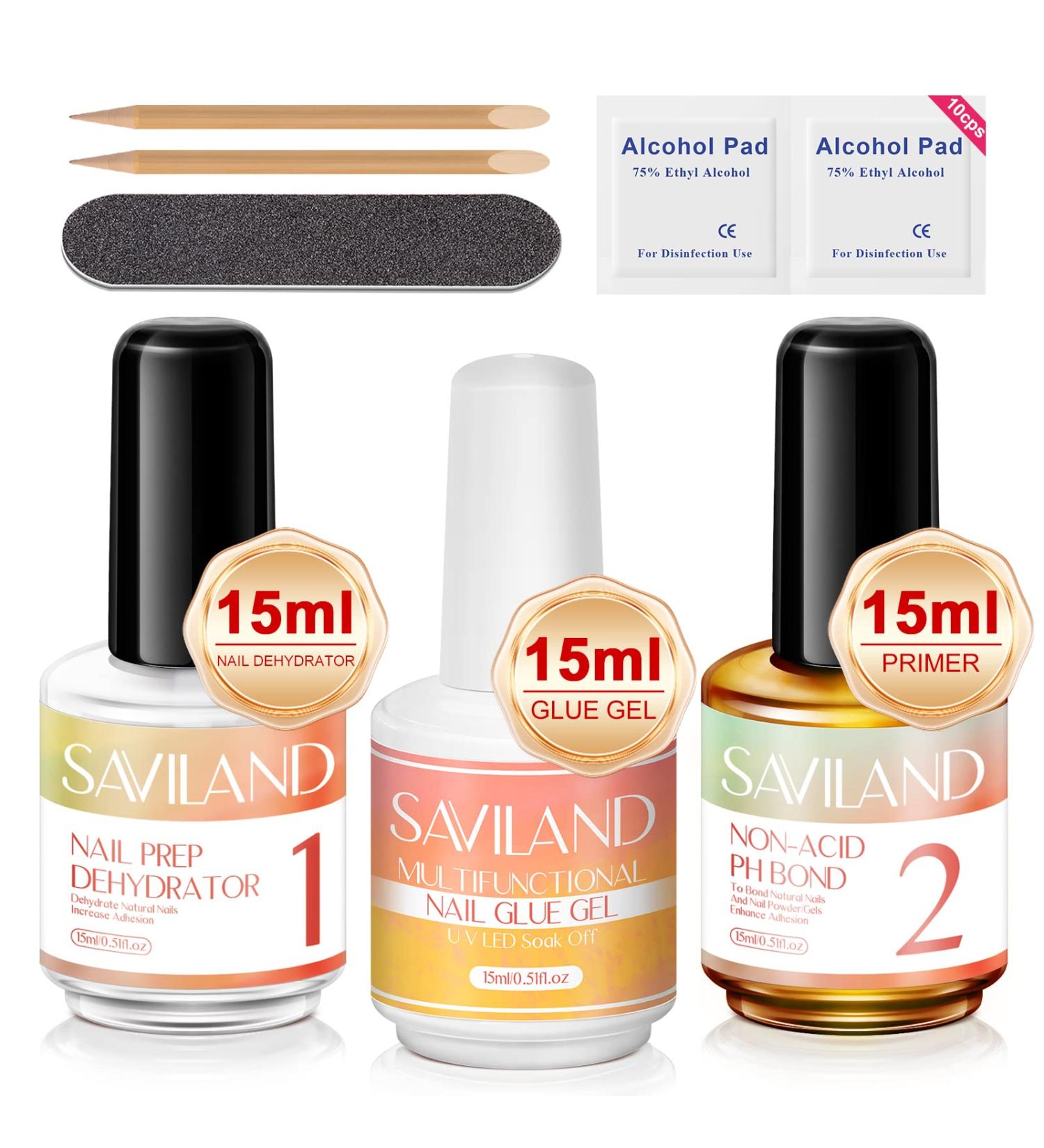 Saviland Nail Dehydrator and Primer Set with Gel Nail Glue - Full Nail Prep Kit for Gel Nails and Acrylics - No-Lifting Formula - 3+13PCS - Buy Online on GoSupps.com