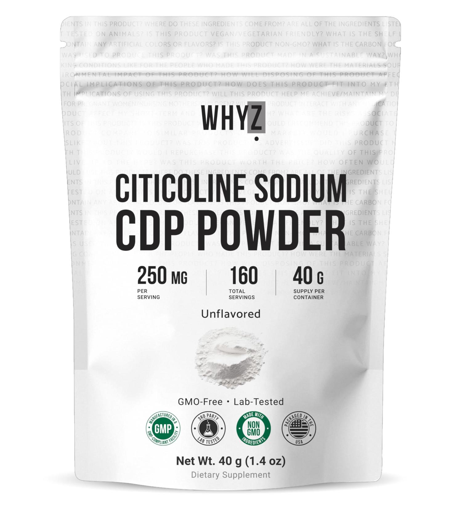 Pure Citicoline CDP Choline Powder Unflavored Choline Supplement for Focus Memory & Cognitive Support Smooth Mixing Non-GMO Vegan No Additives 40 g - Buy Online on GoSupps.com