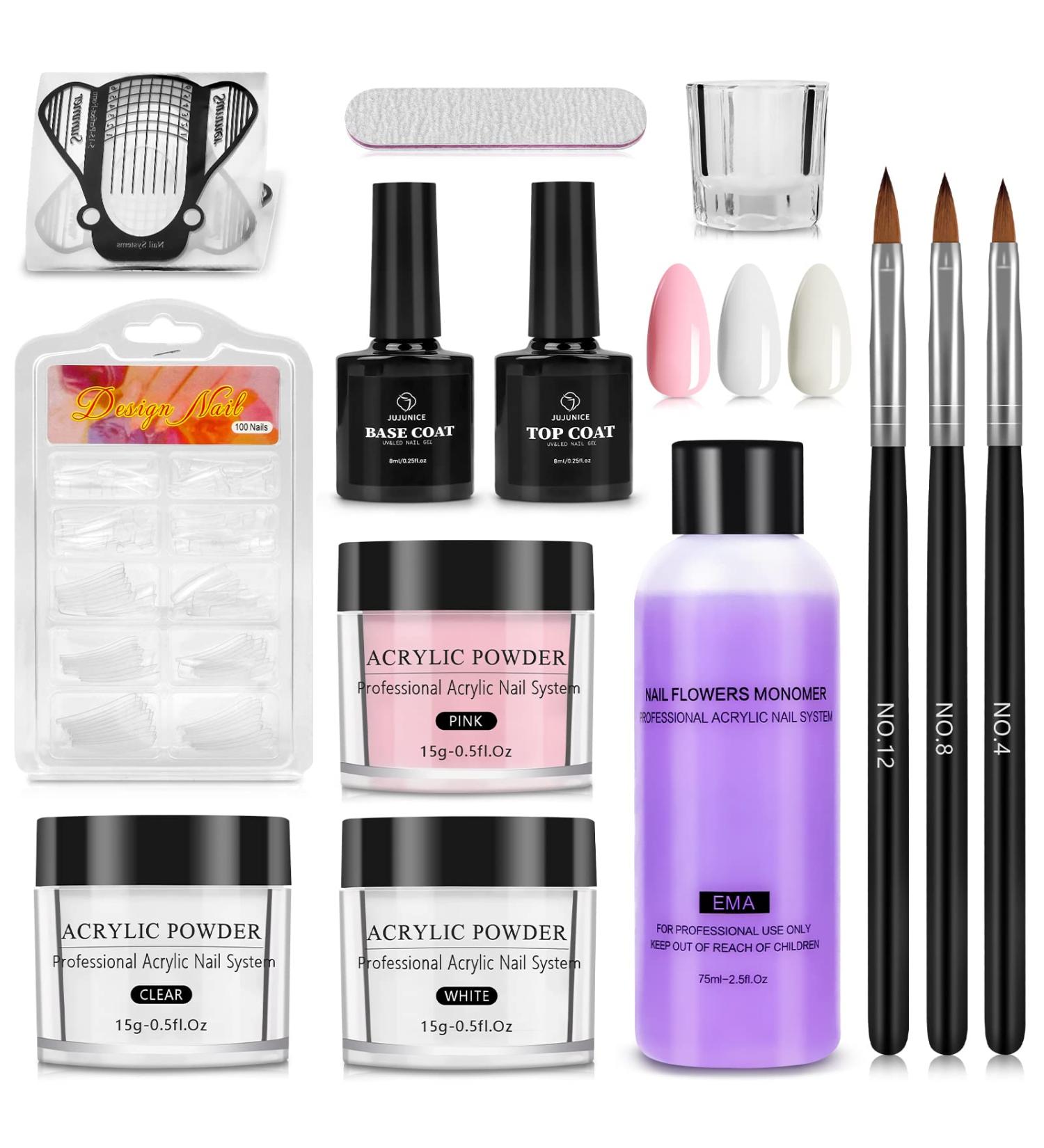 Yokilly Acrylic Nail Kit with Pink White Clear Colors - 100PCS Nail Tips Set with Nail Art Brush, Glass Cup, and Nail File - Buy Online on GoSupps.com