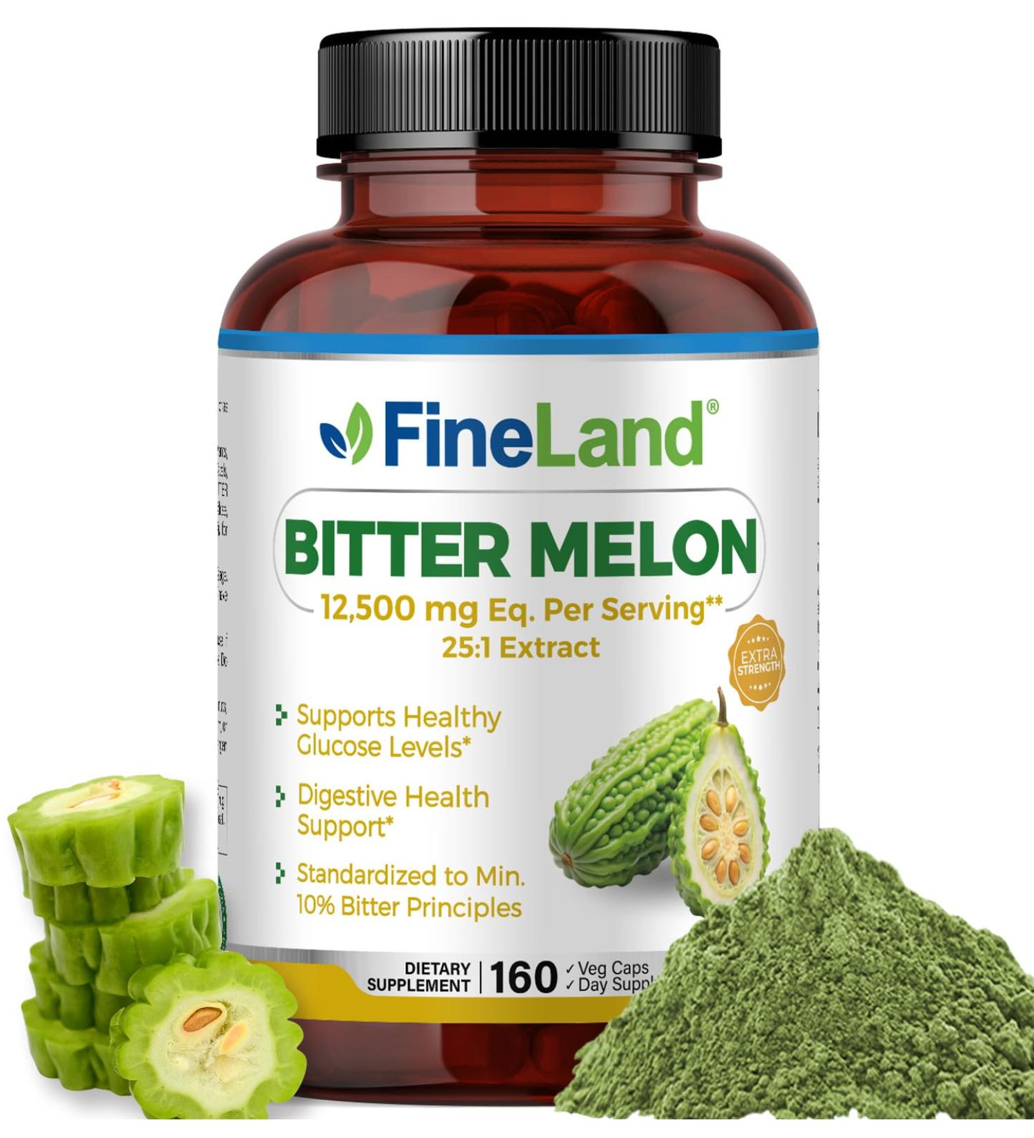 FineLand Bitter Melon 25:1 Extract 12 500mg Strength 10% Bitter Principles 160 Vegan Capsules Supports Digestive Health Standardized and Concentrated 25X Extract Non-GMO Made in USA - Buy Online on GoSupps.com