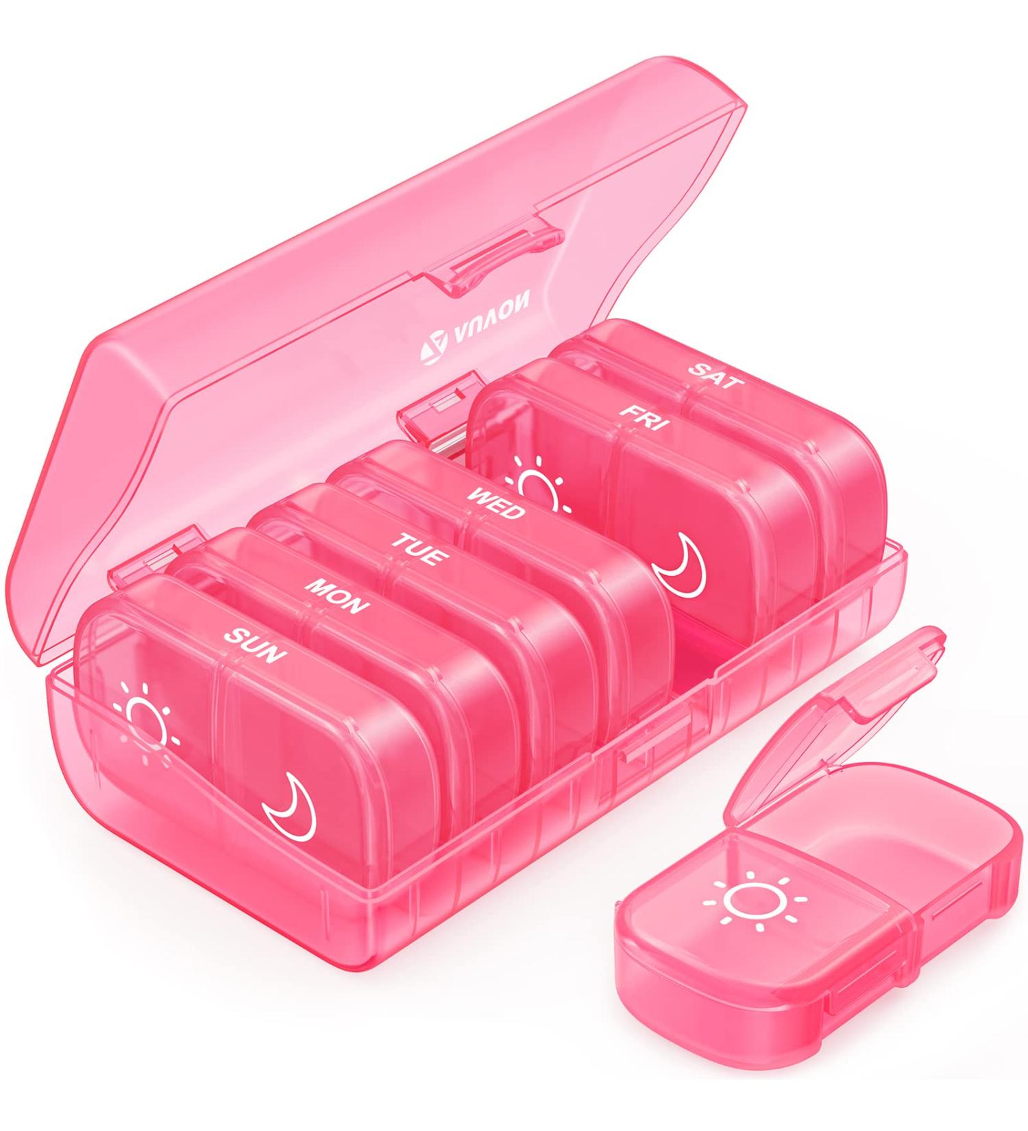 Shop AUVON XL Weekly Pill Organizer - 2 Times a Day Easy Fill Design 7 Day AM PM Pill Box for Travel - Vitamins Supplements Fish Oils - A-Pink - Buy Online on GoSupps.com