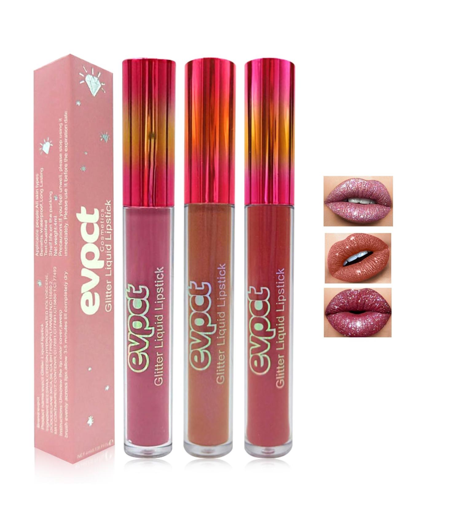 3 Pi ces Lot Rouge a Levre Paillet Longue Tenue Liquides Rouge a Levre Nude Rose Rouges L vres Sans Transfert Brillant L vres Rouge Lip Gloss Lipstick Kit Coffret (3 Pi ces (1 5 6)) - Buy Online on GoSupps.com
