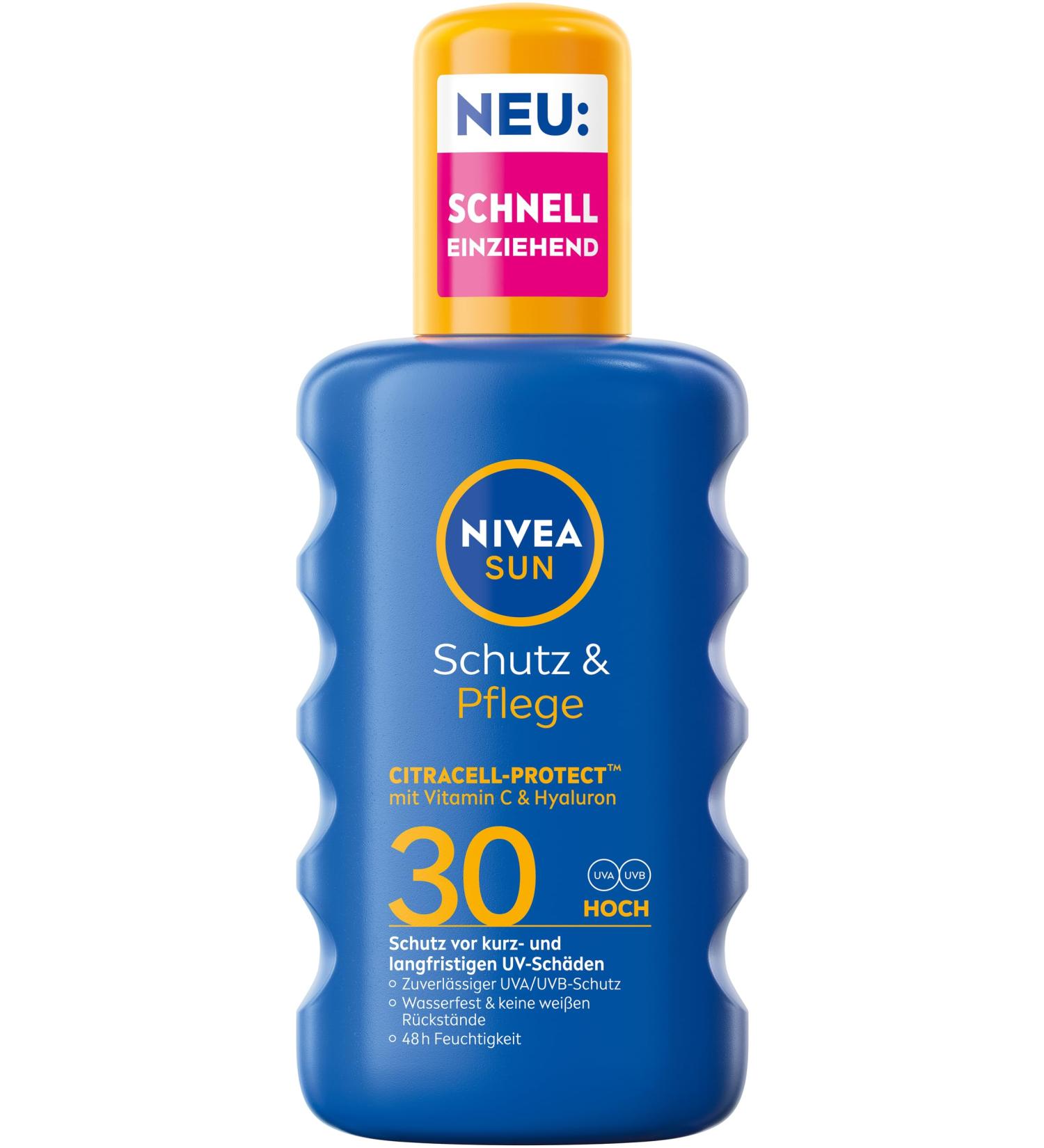 NIVEA SUN NIVEA SUN Sun Protection & Care Spray SPF 30 Waterproof Vitamin C & Hyaluronic Acid Fast Absorbing Sun Protection for 48 Hours of Moisture (200ml)