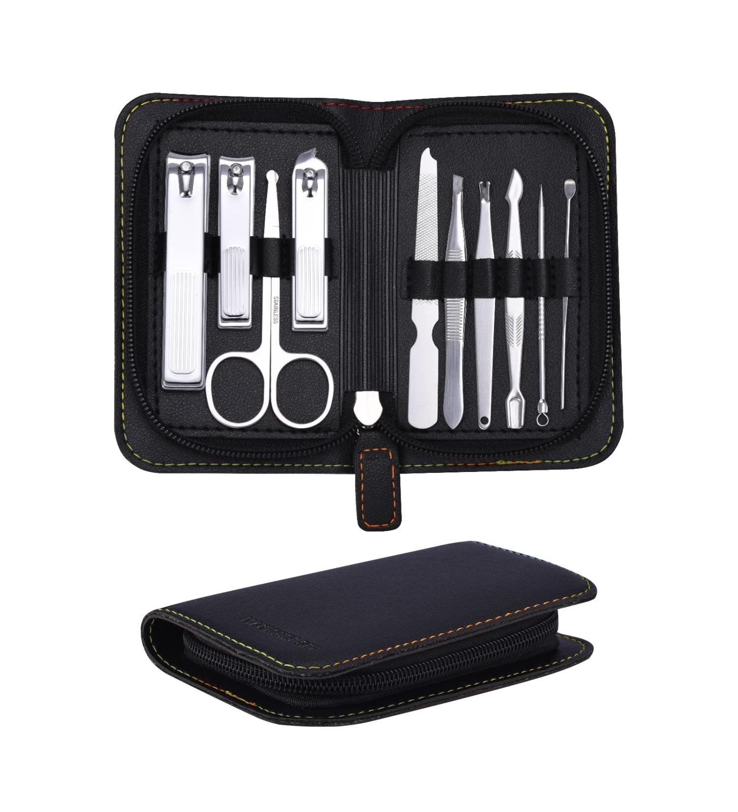 FIXBODY Nail Clippers Set - Professional 10-Piece Stainless Steel Manicure and Pedicure Kit with Leather Case - Ideal Gift for Men and Women - Buy Online on GoSupps.com