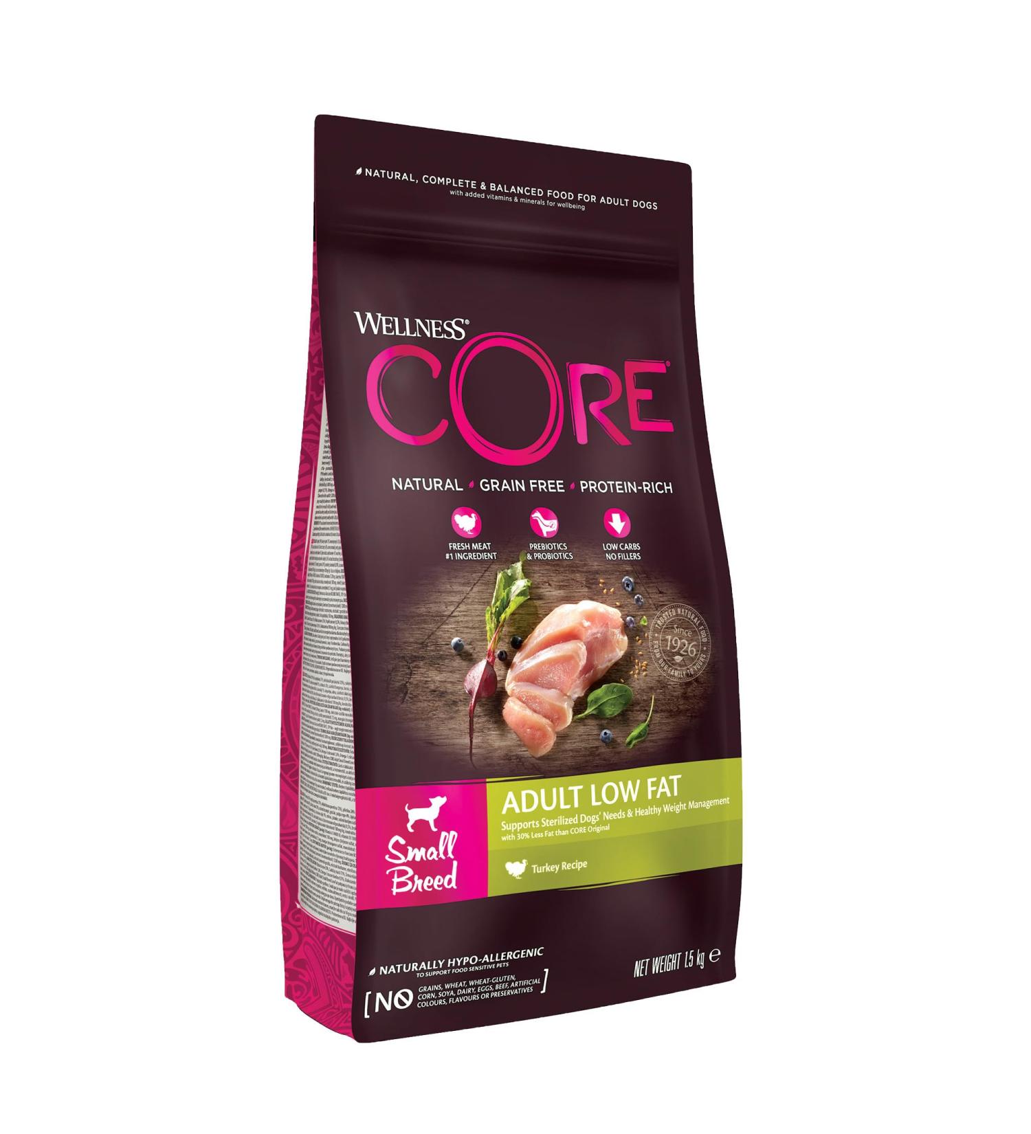 Wellness Core Small Breed Low Fat Dog Food - Grain-Free Turkey 1.5 kg | High Meat Content for Healthy Dogs - Buy Online on GoSupps.com