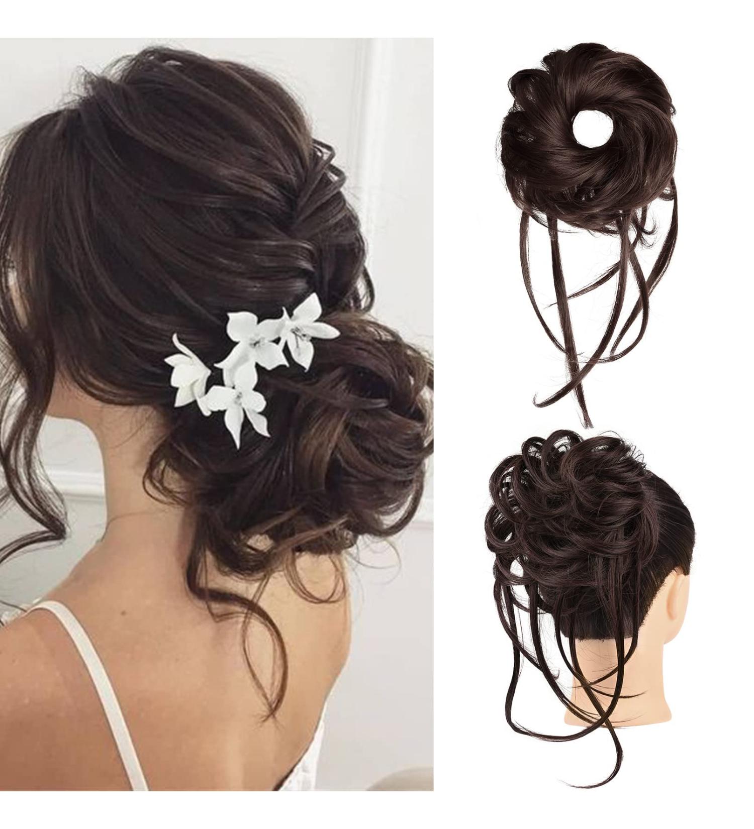 REECHO Super Long Messy Bun Hair Piece in Dark Chocolate Brown - Curly Wavy Updo Hair Extension for Women | Elastic Hair Band Scrunchie Accessory - Buy Online on GoSupps.com