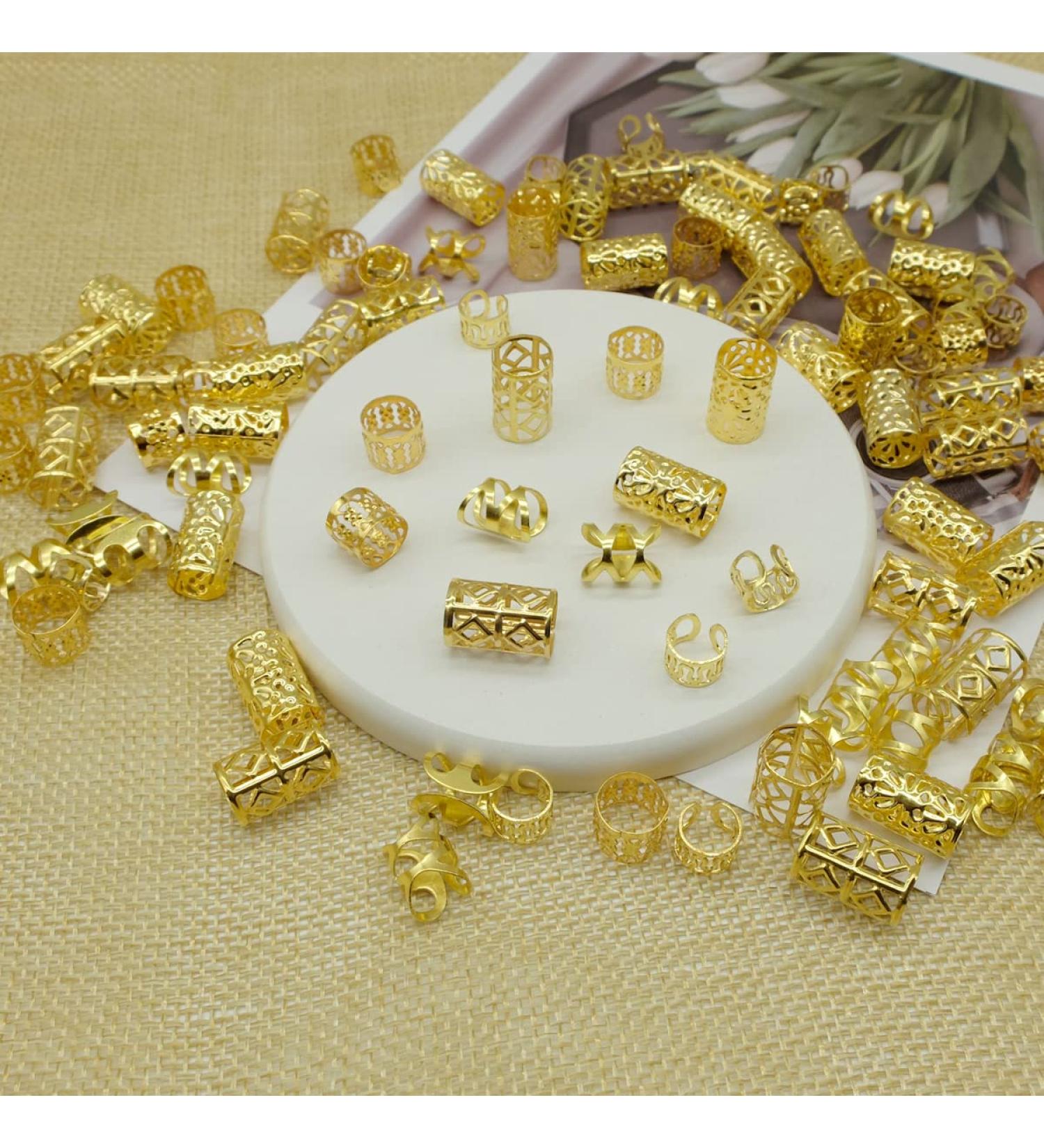 100 PCS Gold Dreadlock Beads - Hair Jewelry for Braids & Locs Accessories - Adjustable Cuffs Braiding Hair Rings for Women and Girls - Buy Online on GoSupps.com