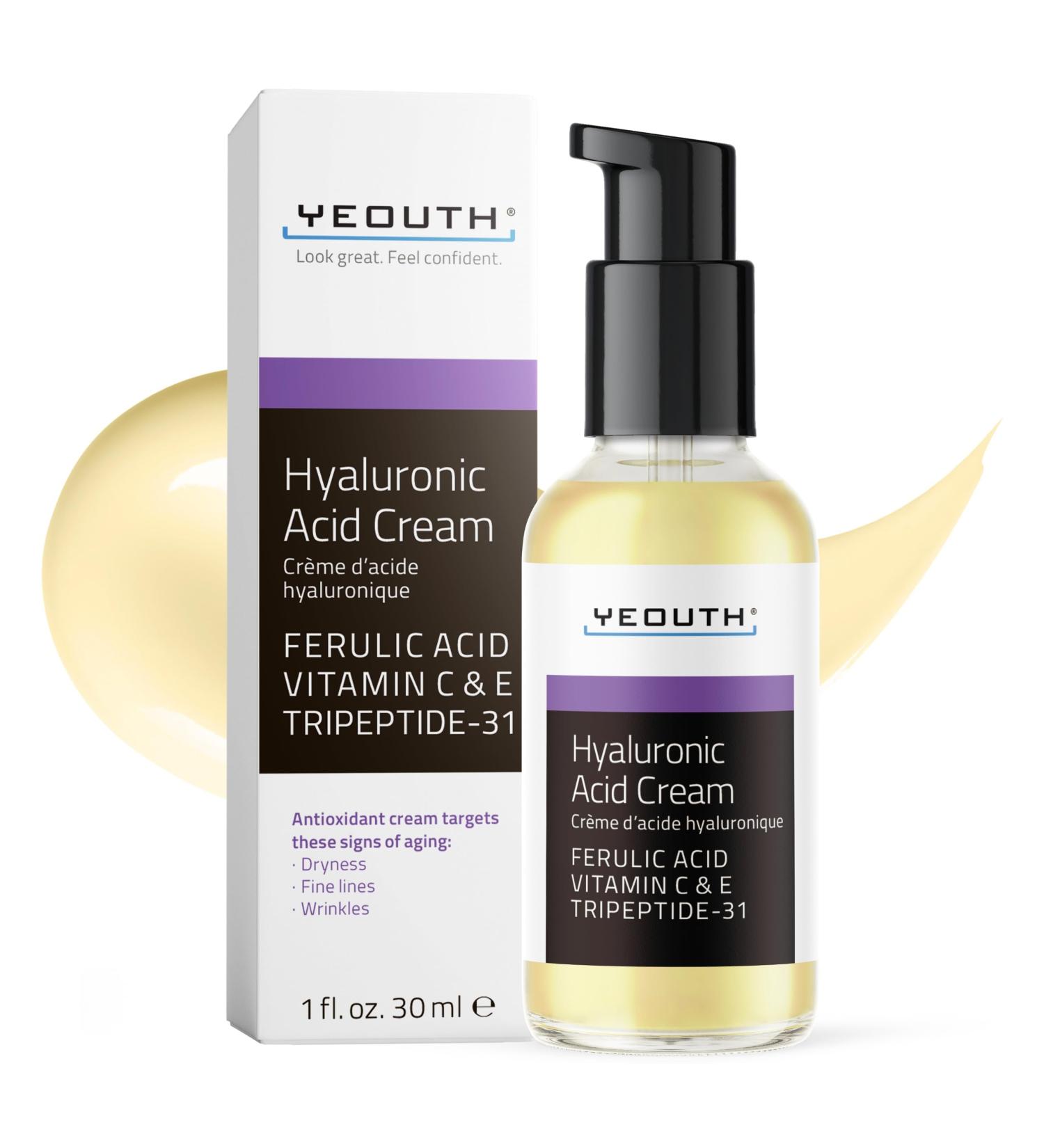 YEOUTH Hyaluronic Acid Moisturizer Cream with Vitamin C - Hydrating Face Cream for Dull & Dry Skin | 1oz - Buy Online on GoSupps.com