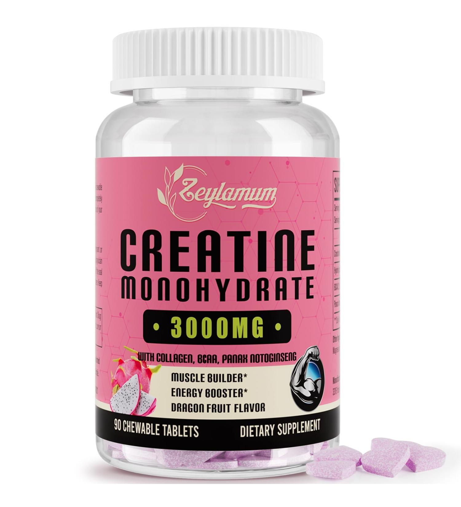 Creatine Monohydrate for Women - 3000 MG Supplement with Hydrolyzed Collagen & BCAA | Muscle Builder Strength Energy Boost Vegan Non-GMO Sugar Free - 30 Servings - Buy Online on GoSupps.com