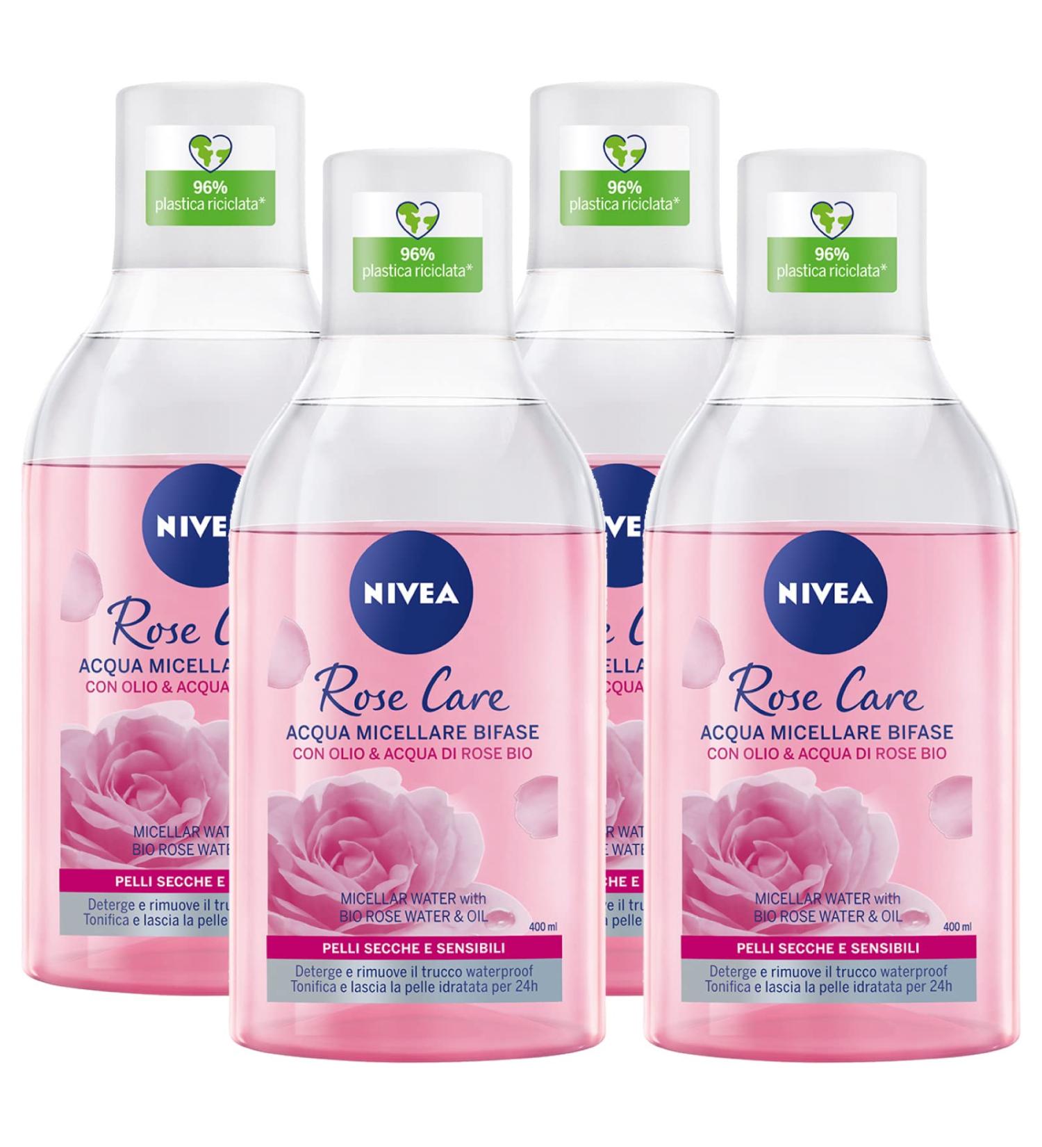  NIVEA Nivea Two-Phase Micellar Water with Oil and Rose Water Biphasic Organic Makeup Remover for Long-Lasting Makeup and Waterproof Delicate Face Wash on Eyes and Eyelashes - 4 x 400ml Bottles - Buy Online on GoSupps.com