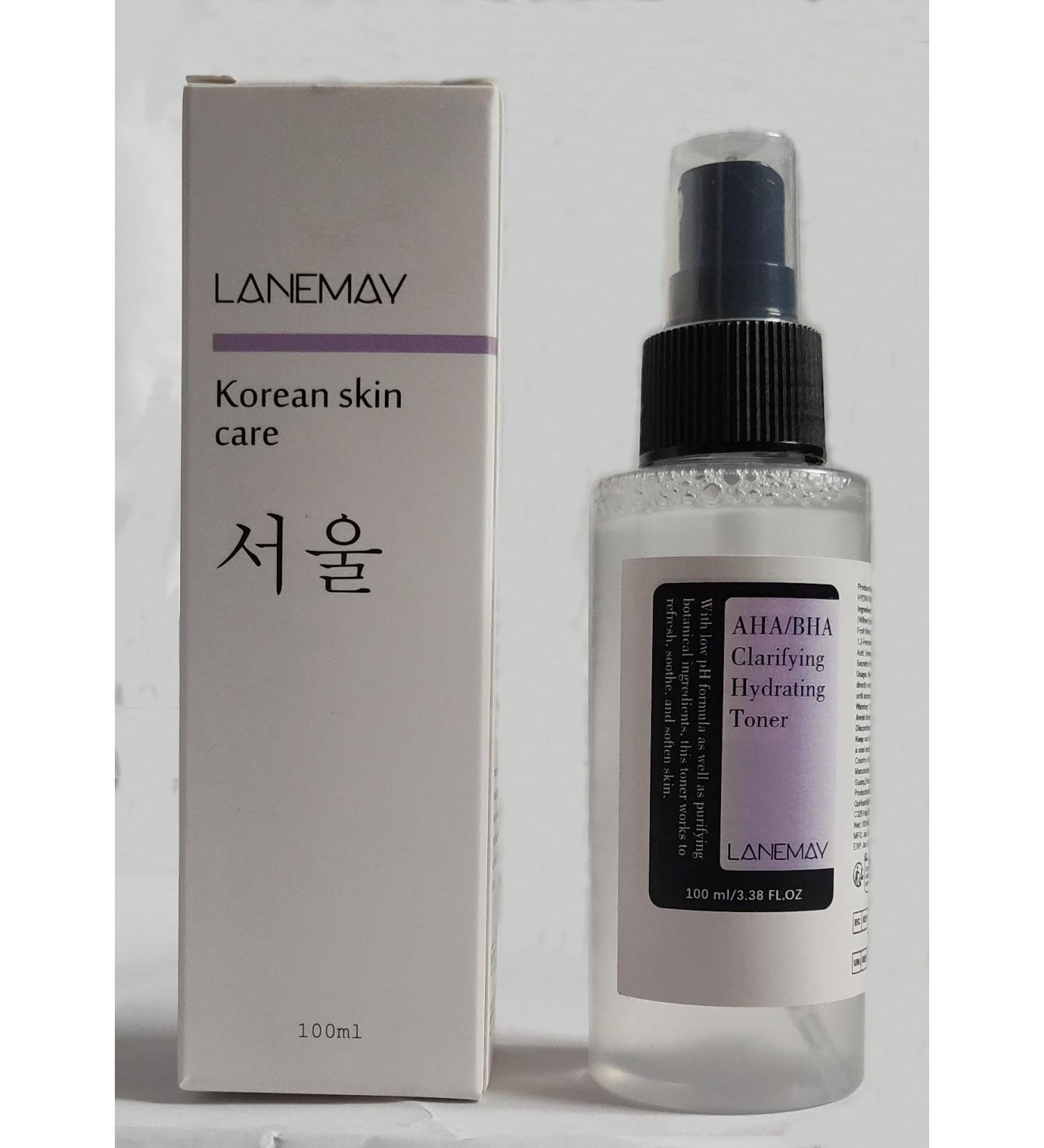 Lanemay AHA/BHA Clarifying Hydrating Toner with Snail Mucin Facial Exfoliating Spray for Whiteheads Pores & Uneven Skin All Skin Types Dermatologist Tested Korean Skincare 3.38 fl. oz/100 mL