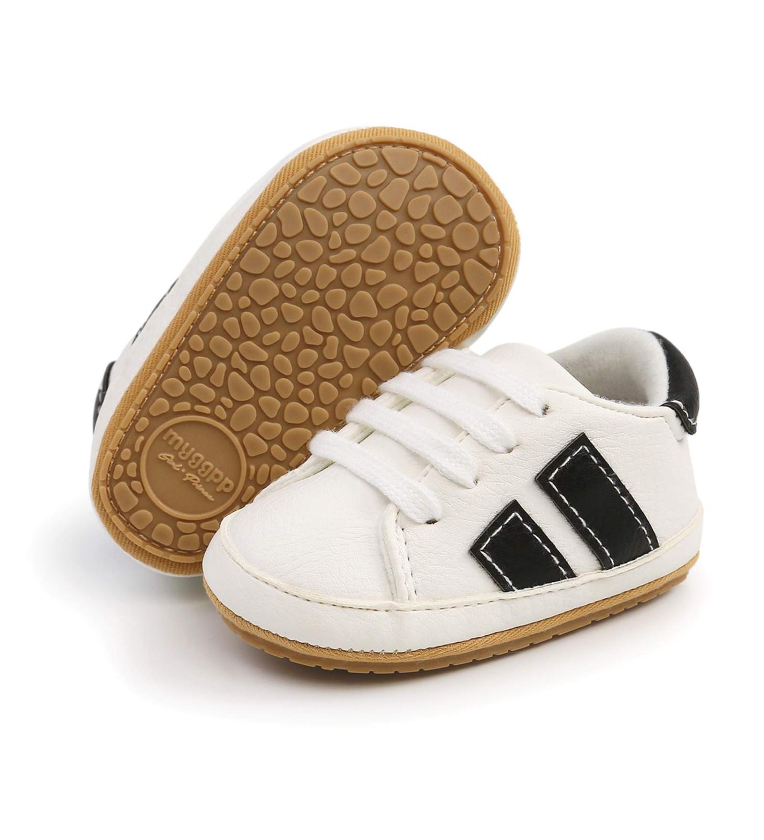 RVROVIC Baby Oxford Loafer Flats Infant Shoes 0-6 Months (White/Black) - Anti-Slip PU Leather Soft Sole Sneakers - Buy Online on GoSupps.com